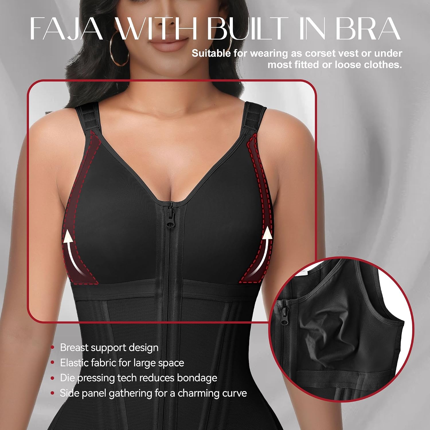 SHAPSHE Fajas Colombianas Moldeadoras Body Shaper with Bra & 11 Steel Bones