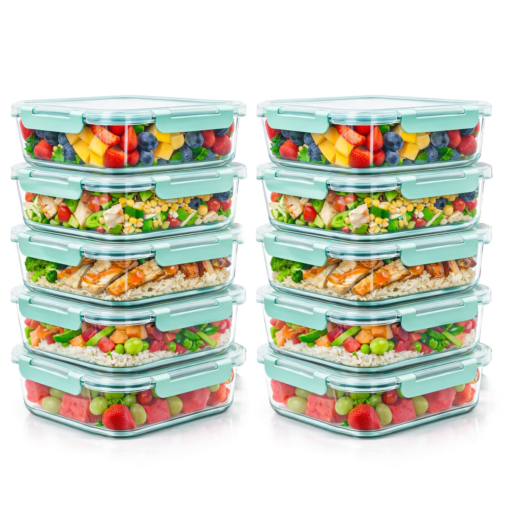 Innoteck Clear Glass With Natural Lid Pack Of 2 Glass Food Storage Containers With Airtight Locking Lids, Rectangular Borosilicate Glass Meal Prep Boxes, Leakproof, Microwave & Dishwasher Safe