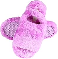 Vista 4 de Jessica Simpson Unisex-Child Plush Faux Fur Slip on House Slippers with Memory Foam