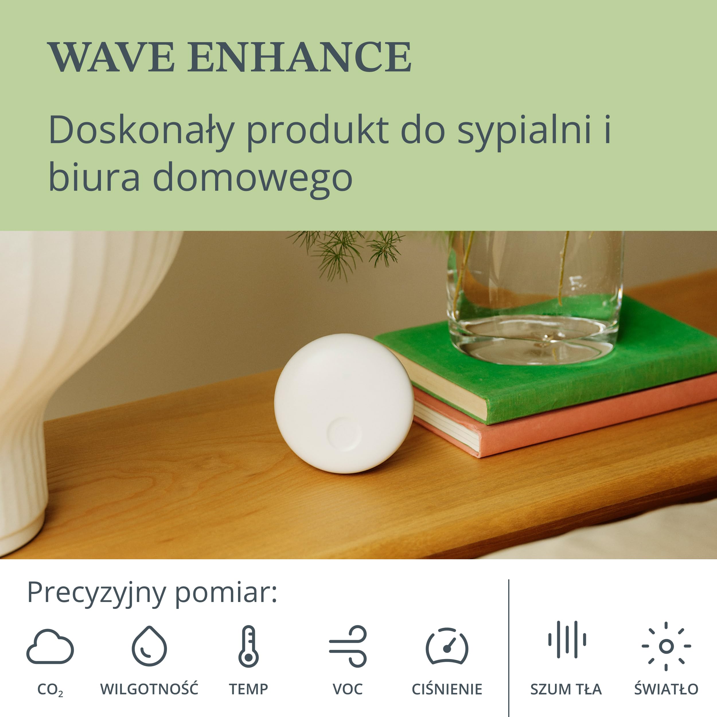 Airthings 321 Wave Enhance monitor jakości powietrza CO2 VOC wilgotność temperatura ciśnienie hałas światło