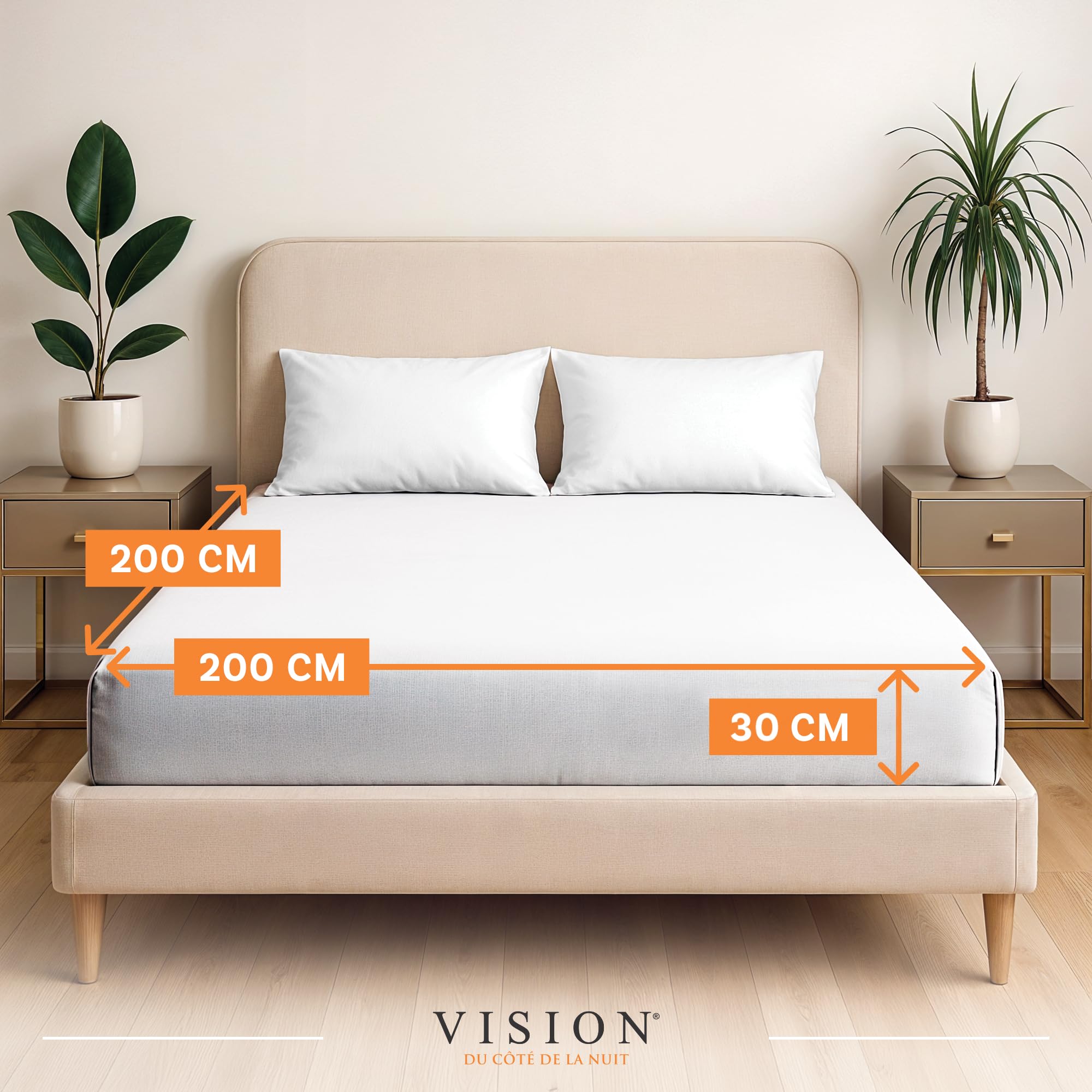 VISION Lenzuolo con angoli - 100% cotone - Letto matrimoniale (200 x 200 cm) - Angoli elasticizzati - Adatto a materassi fino a 30 cm - Certificato Oeko-Tex - Lavabile in lavatrice - Colore: bianco