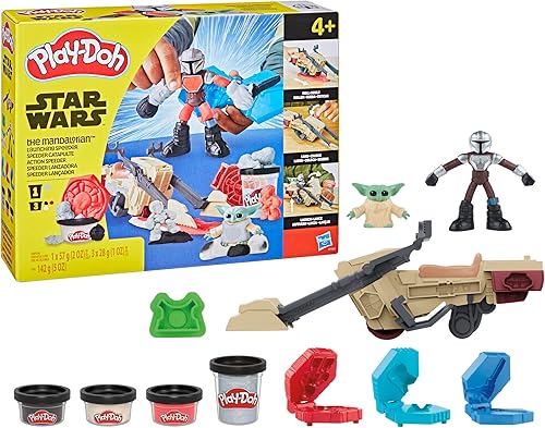 Miniatura 13 de Play-Doh Star Wars The Mandalorian Launching Speeder Playset, Bendy Grogu y figuras de acción Mando de 4 pulgadas, juguetes de imaginación para