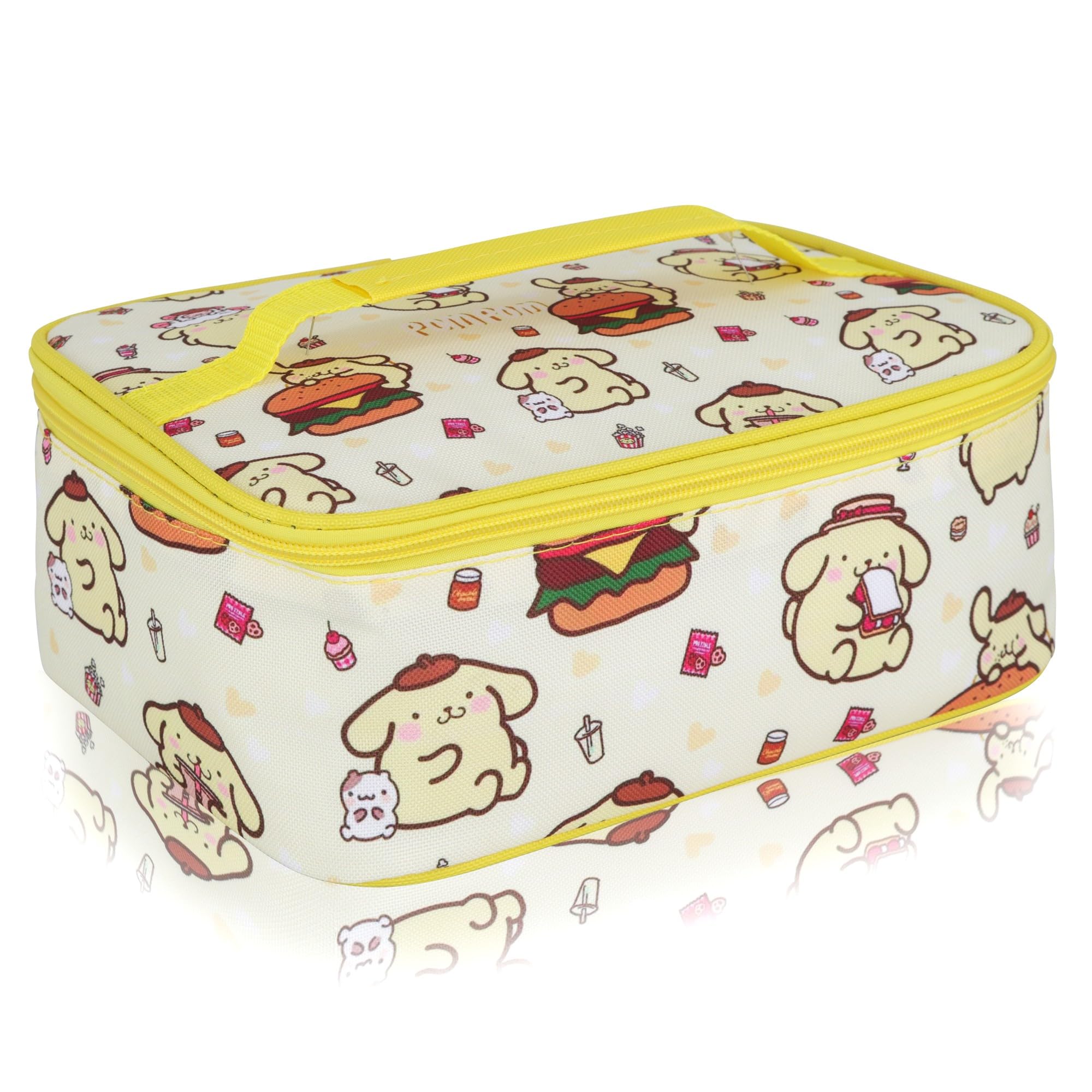 Roffatide Anime Pompom Purin Lunch Bag with Handle Insulated Leakproof Lunch Box Reusable Lunch Bag Lunch Cooler Bag for Work Picnic Travel Yellow