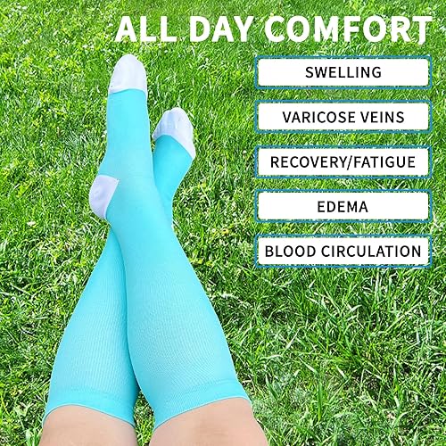 Miniatura 7 de Bbfrey Calcetines de compresión de talla grande para mujeres y hombres, medias de compresión hasta la rodilla de 20-30mmHg, calcetines de soporte,