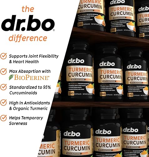 Miniatura 4 de Curcumina de cúrcuma con cápsulas de suplemento BioPerine, suplementos naturales de apoyo articular con 1950 mg de cúrcuma Longa Pure Organic