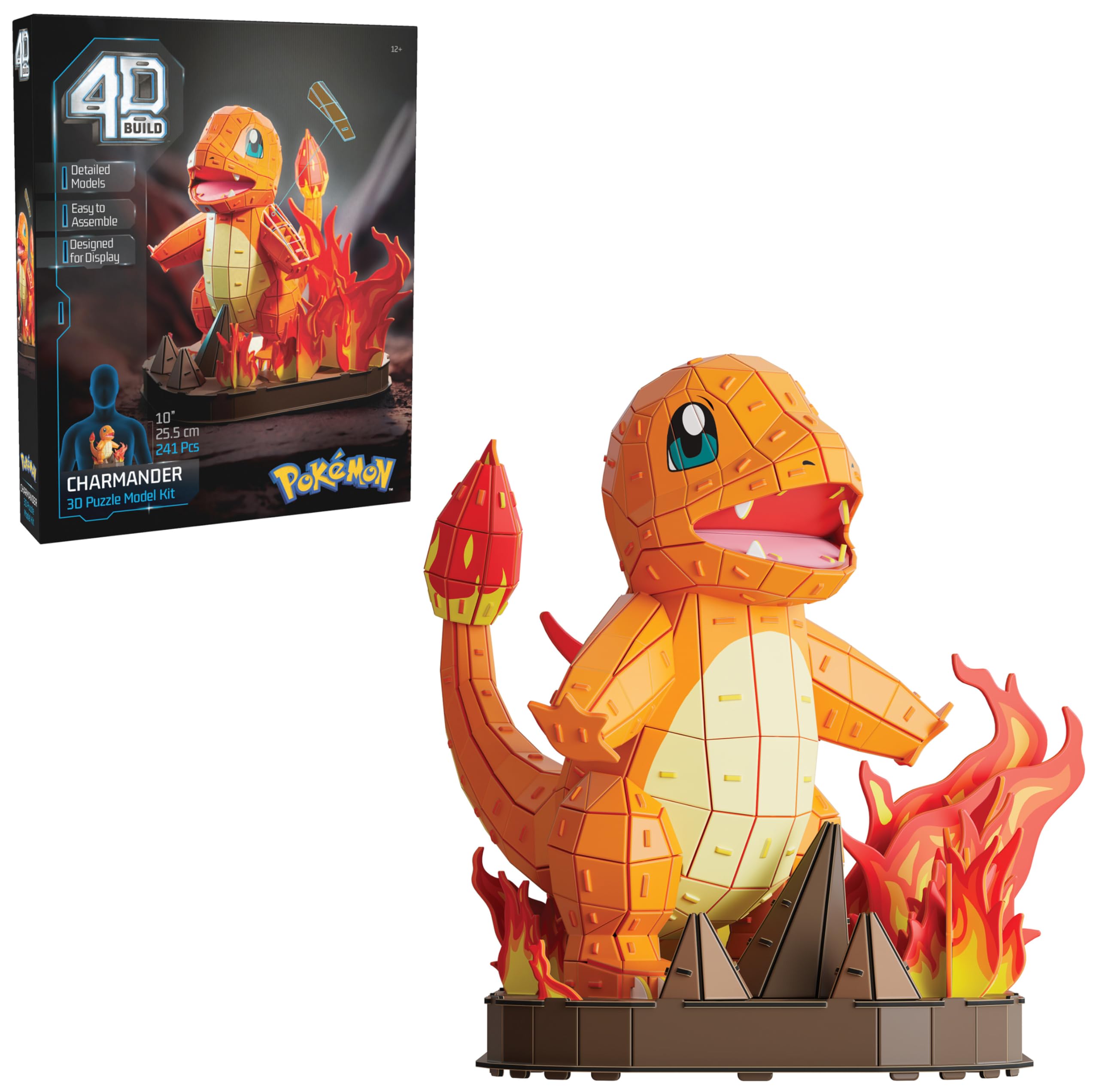 4D Build - Pokémon Glumanda - detailreicher 3D-Modellbausatz aus hochwertigem Karton, 241 Teile, leicht zu Bauen, ab 12 Jahren, Blau