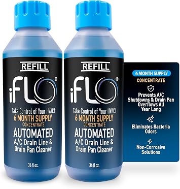iFLO Smart A/C Drain Line Cleaner and Drain Pan Cleaner Cartridge Concentrate, Fast-Acting, Long-Lasting HVAC System Solution for Tough Clogs & Buildup, 6-Month Supply per Bottle, 2 Pack of 36oz