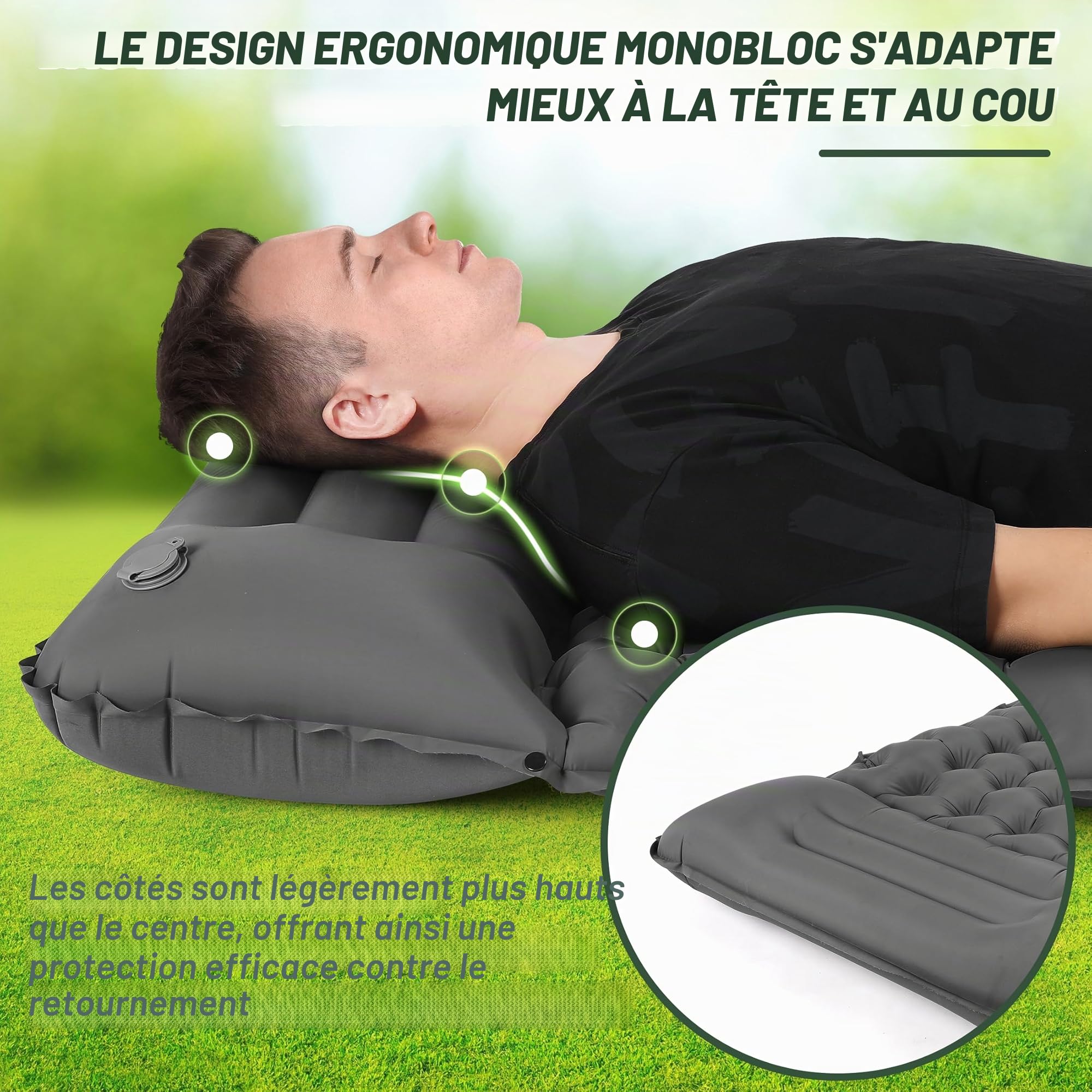 Tapis de Camping Gonflable, Convient pour Le Camping, la Plage, la randonnée, la Pompe à Pied intégrée, Confortable et Facile à Transporter(Couleur Gris)