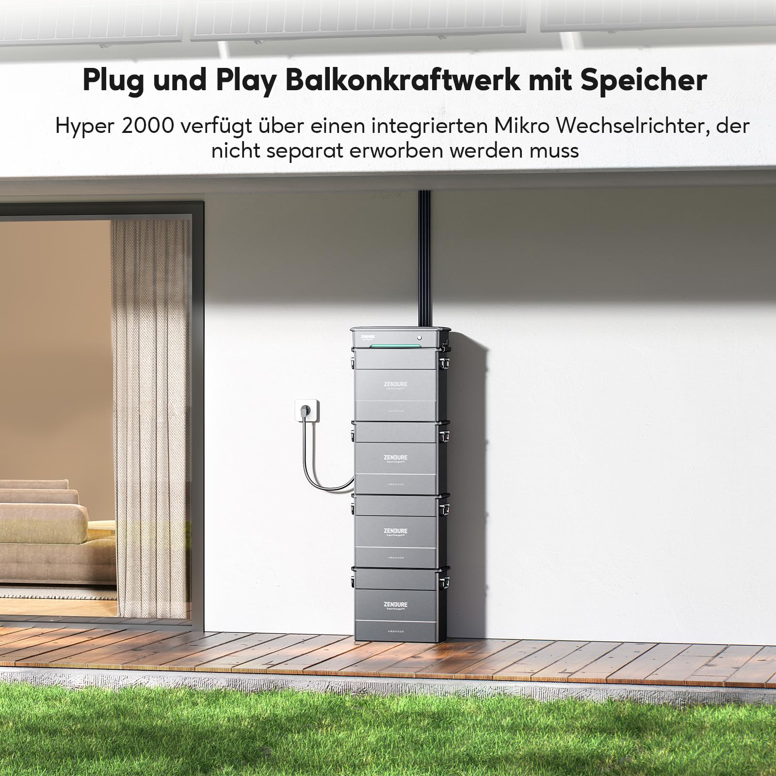 Zendure SolarFlow Balkonkraftwerk mit Speicher, Hyper 2000 mit 1800W Solar Eingang, Bidirektionales 1200W AC-Laden, Eingebaute Mikrowechselrichter, 1200W Ausgang, TOU, AB1000S 960Wh LiFePO4 Akku