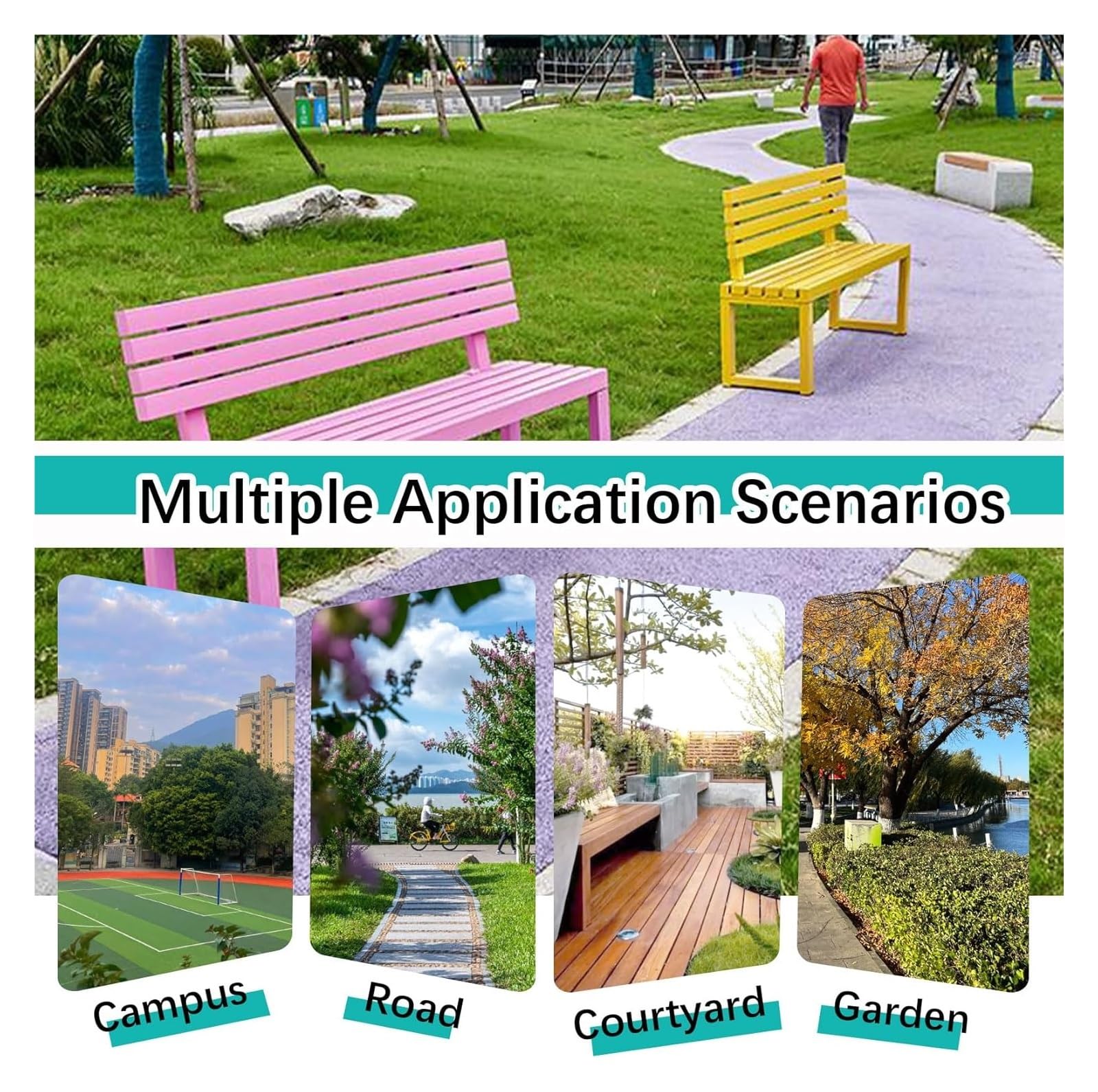 Banco de jardín cómodo, asiento de porche de ocio, banco de parque de metal resistente, acero resistente, resistente a la intemperie y perfecto para uso en exteriores, para patio, parque