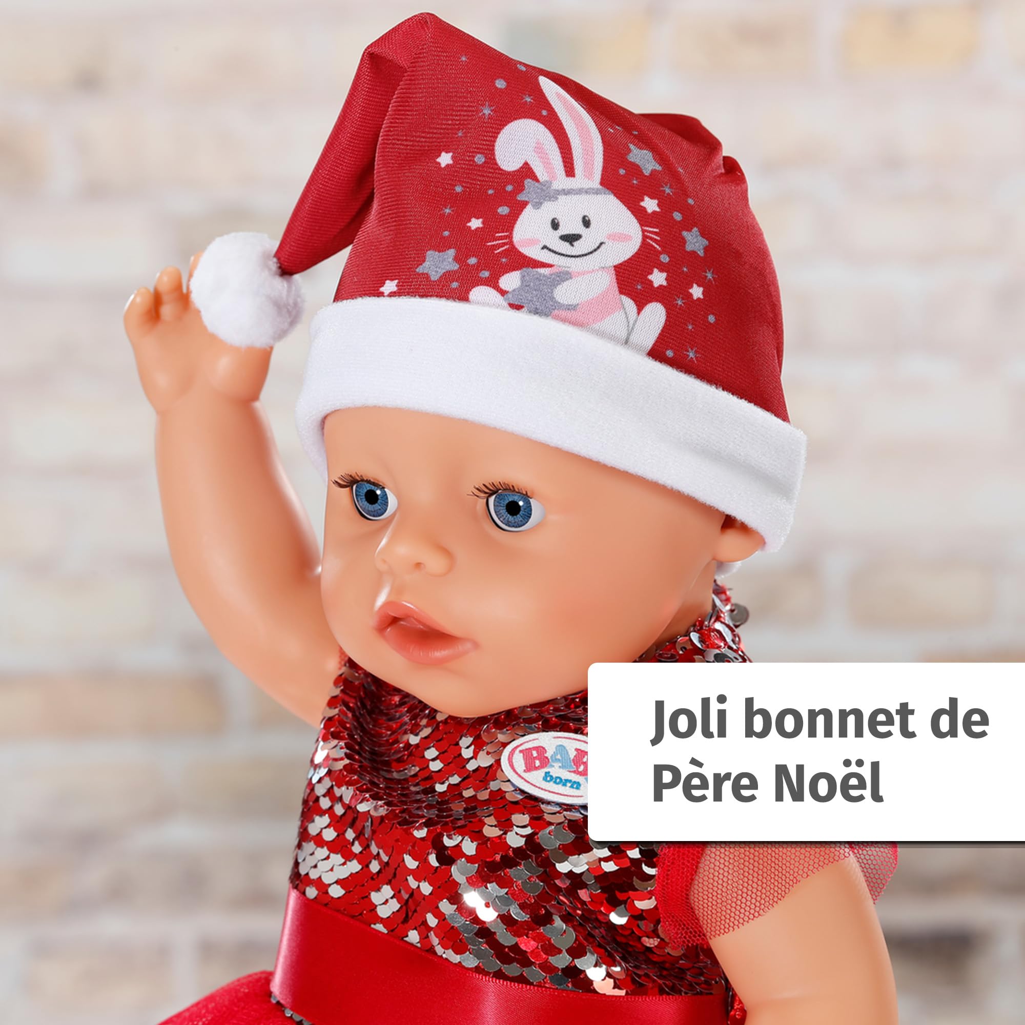 BABY born Strój bożonarodzeniowy 43 cm, sukienka bożonarodzeniowa z cekinami, legginsami i czapką bożonarodzeniową dla lalek 43 cm, 836118 Zapf Creation