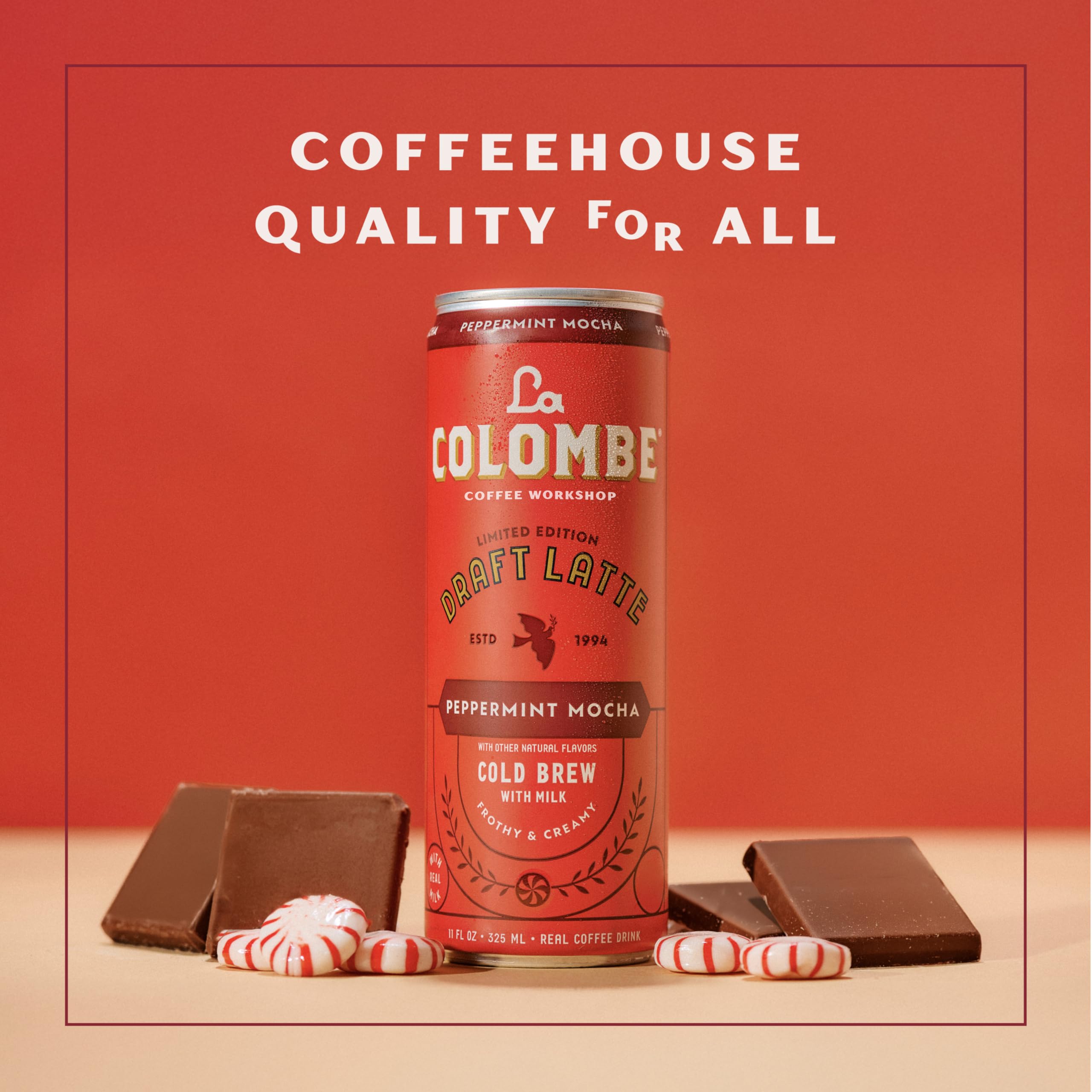 La Colombe Peppermint Mocha Draft Latte - 9 Fluid Ounce, 4 Count - Cold-Pressed Espresso And Frothed Milk + Peppermint And Dark Chocolate - Made With Real Ingredients - Grab And Go Coffee