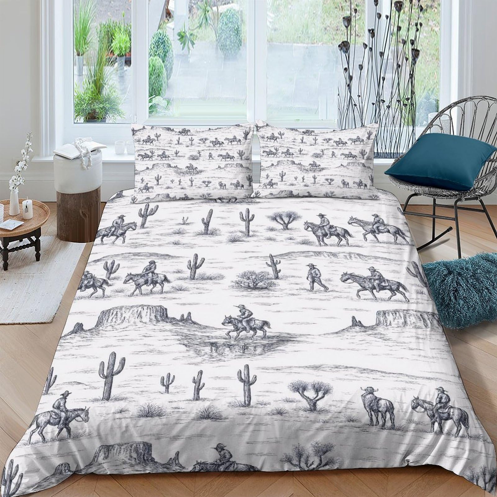 Ctjqhvkz Style-8 3D Printed Western Cowboy Fitted Sheet Microfiber Soft Breathable Desert Cactus Mattress Cover For Bedroom Guest Room Decor Single（135X200cm）