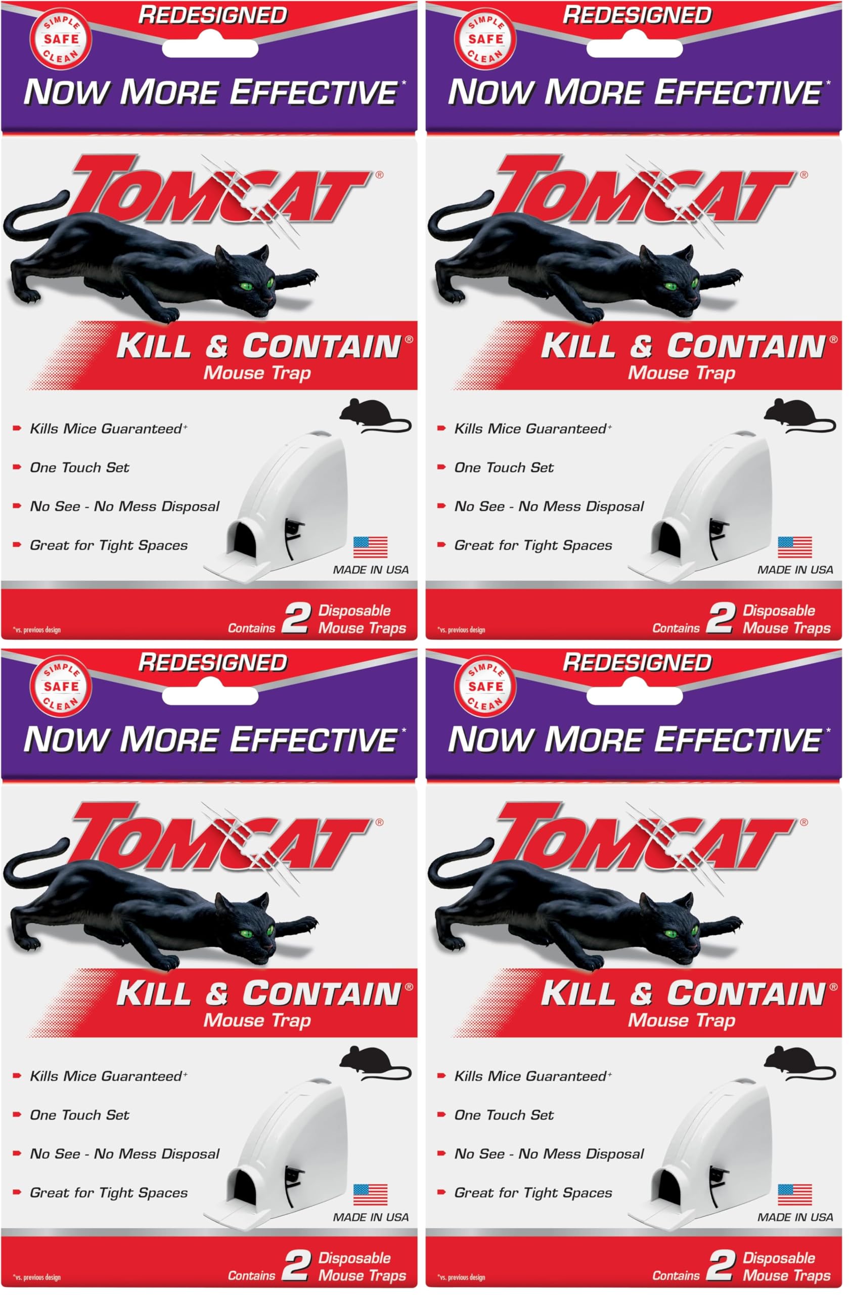 Tomcat Kill &amp; Contain Mouse Trap,Never See a Dead Rodent Again,2 Traps,(Pack of 4)