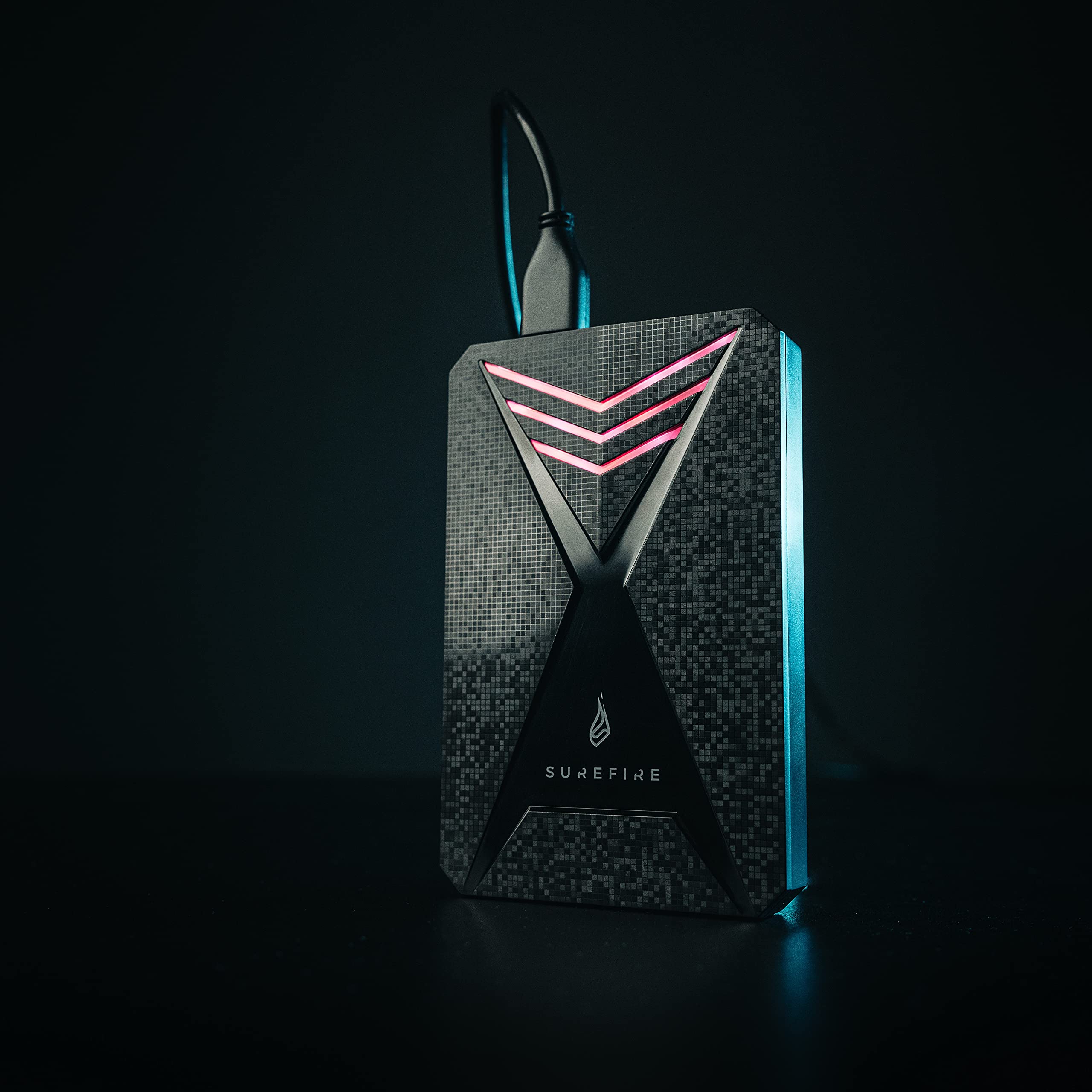 Surefire Hard Drive 2.5 Gaming I 2 TB I Negro I Disco Duro Externo I Adaptador USB-C I Windows & MacOSx I iluminación LED RGB I hasta 140MB/s I PC & PlayStation & Xbox I Powered by Verbatim