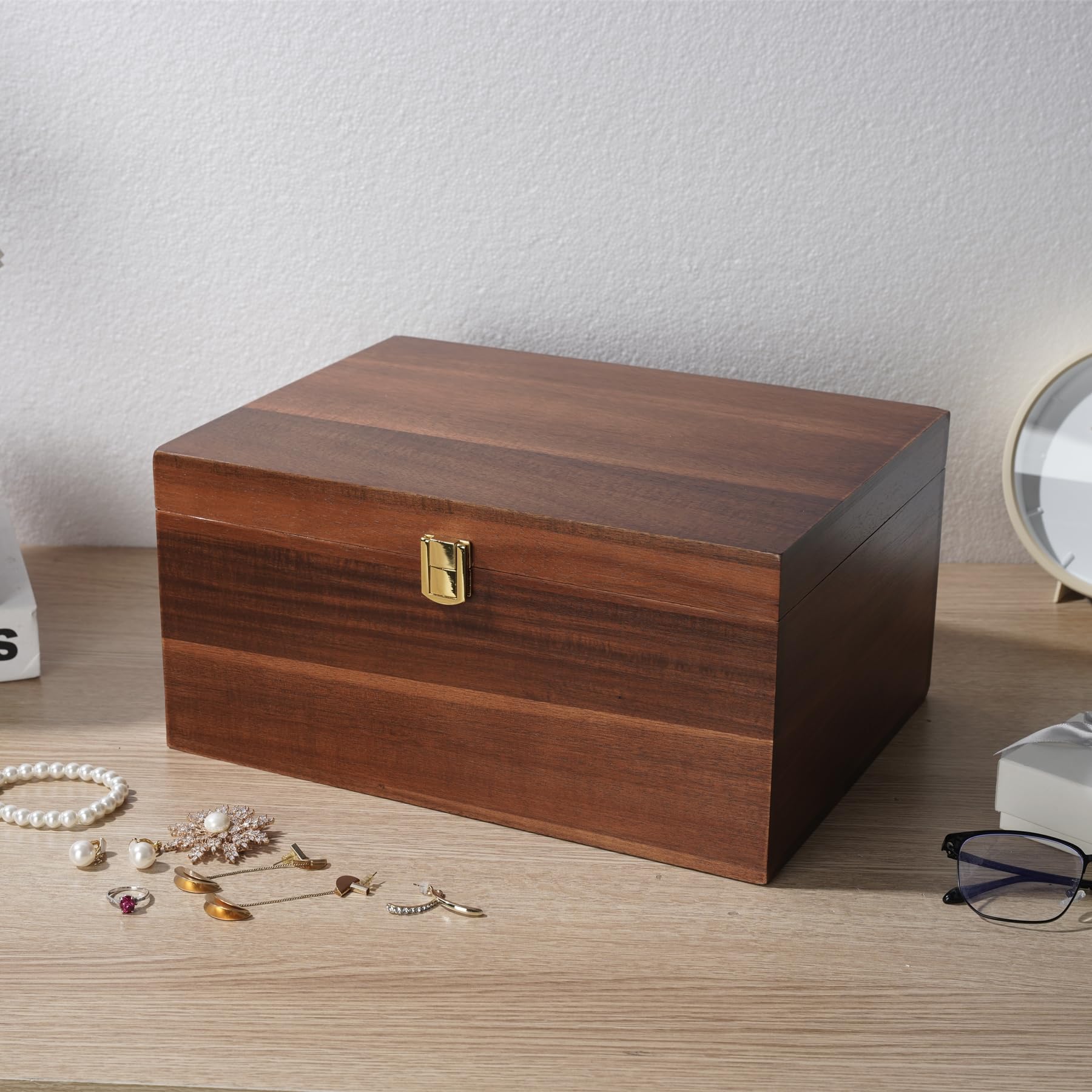 Große Aufbewahrungsbox aus Holz, dekorative Boxen mit Deckel zur Aufbewahrung von Andenken, Erinnerungsgeschenk, 32,5 cm, dekorative Boxen für Heimdekoration, WB004, XL