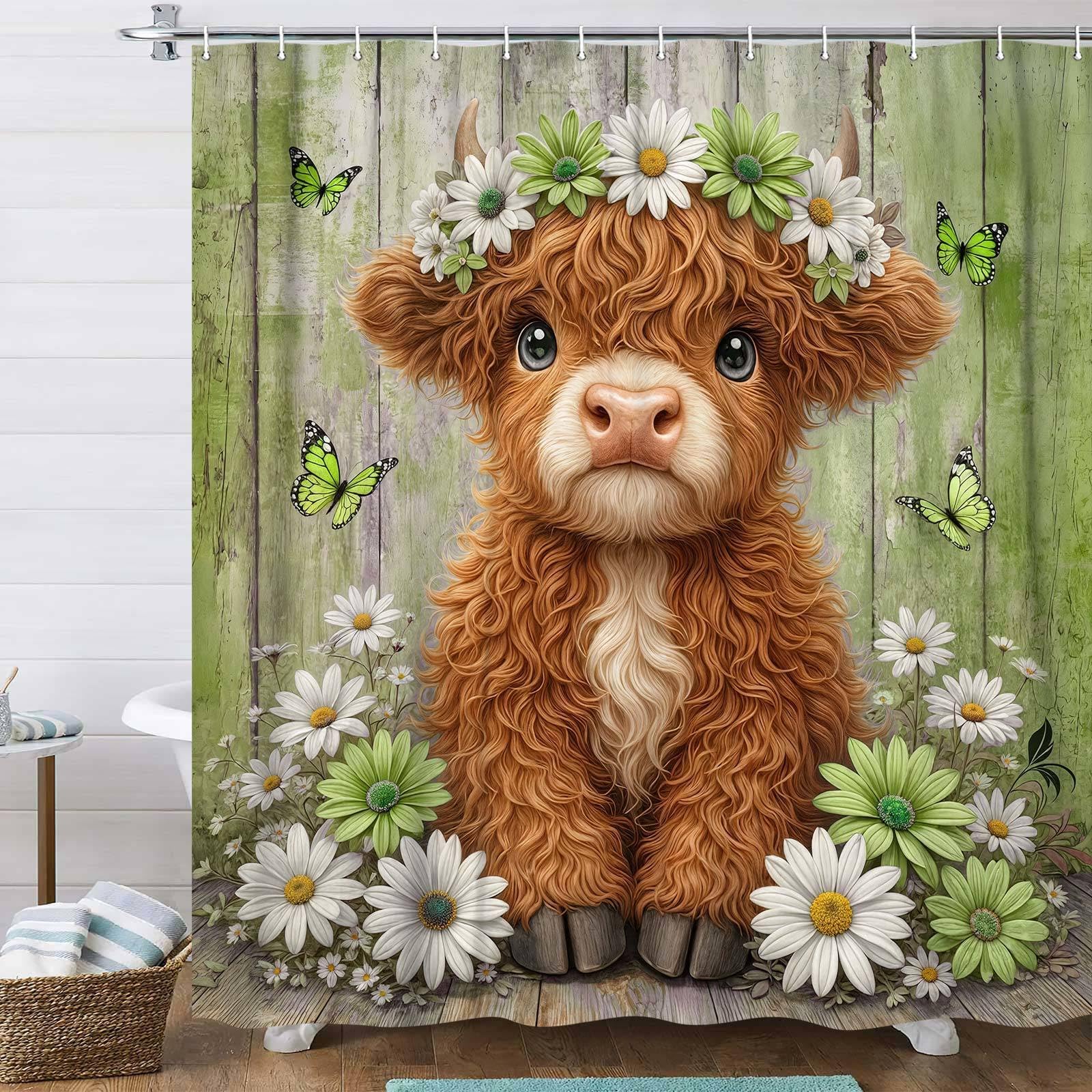 Funny Highland Cow Shower Curtain - Farmhouse Decor -16