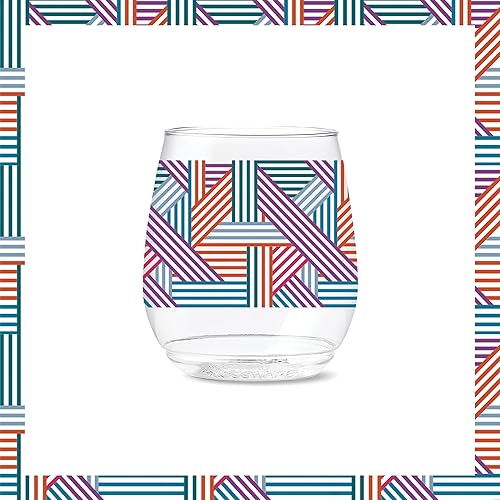 Miniatura 3 de TOSSWARE POP Vino Designer Series de 14 onzas, líneas 3, juego de 6, vasos impresos de plástico transparente, reciclables, irrompibles y cristalino