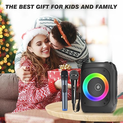 Miniatura 6 de Ankuka Máquina de karaoke para niños y adultos, altavoz portátil de karaoke Bluetooth con 1 micrófono inalámbrico y 1 micrófono con cable, sistema