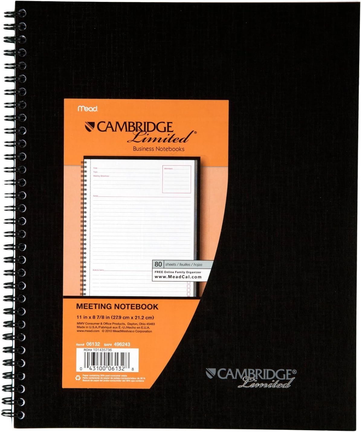 Cambridge Limited Meeting Planner,Side-Bound,11 x 8 1/4, 80 Sheets, Sold as 3 Pack (06132)