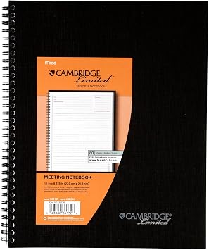 Wirebound Guided Business Notebook, Meeting Note Format, Dark Gray Linen Cover, (80) 11 x 8.25 Sheets, Sold as 3 Pack