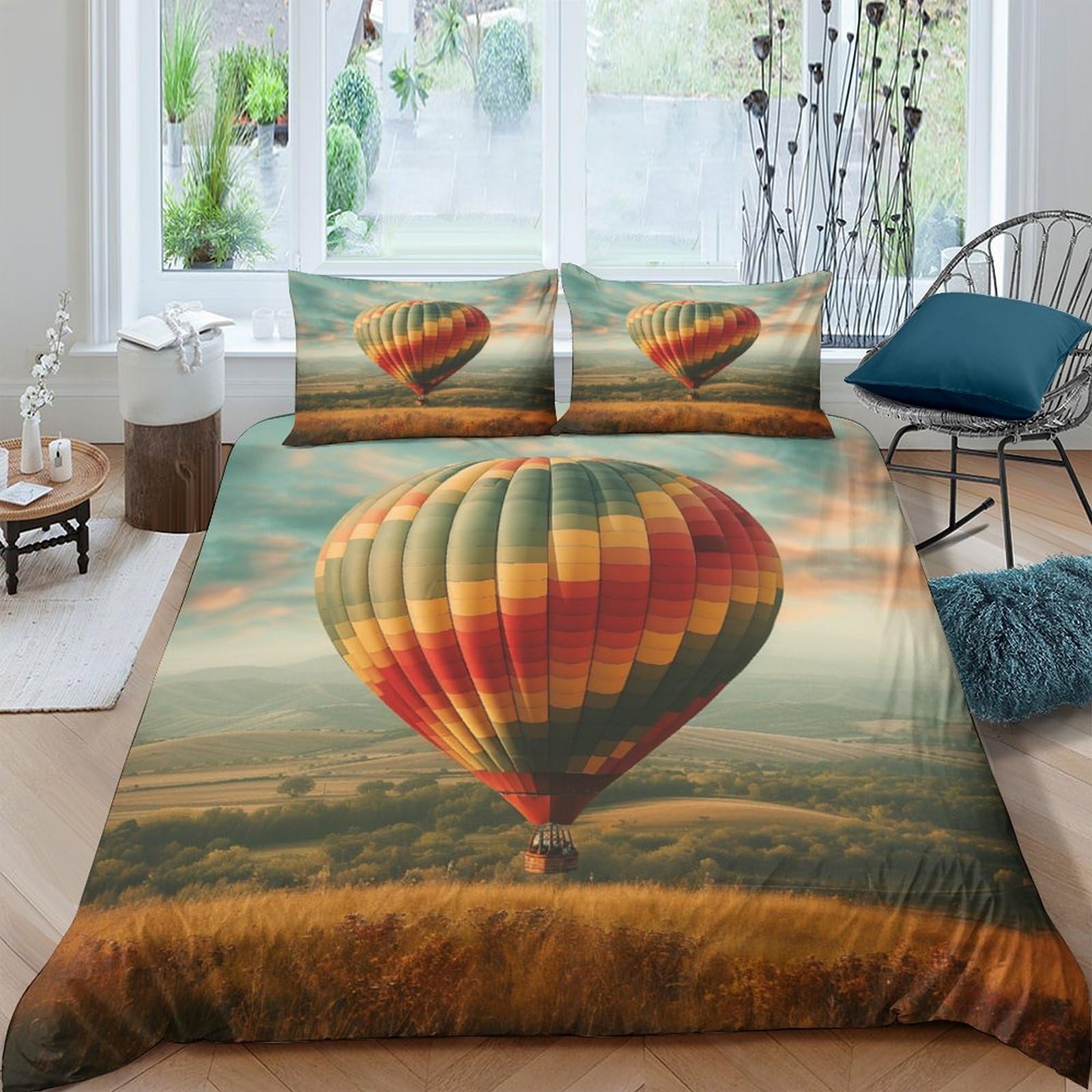 Housse de couette montgolfière 3D colorful parure de lit 220x240cm avec taie d'oreiller
