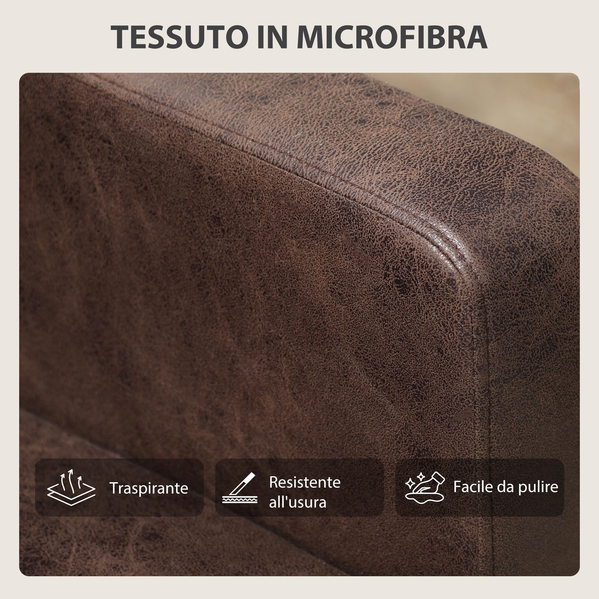 HOMCOM Divano 2 Posti Imbottito in Tessuto Effetto Pelle Traspirante con Cuscini e Gambe in Legno di Caucciù, Divanetto Salvaspazio con Braccioli per Soggiorno, Salotto, 130x78x85 cm, Marrone Scuro