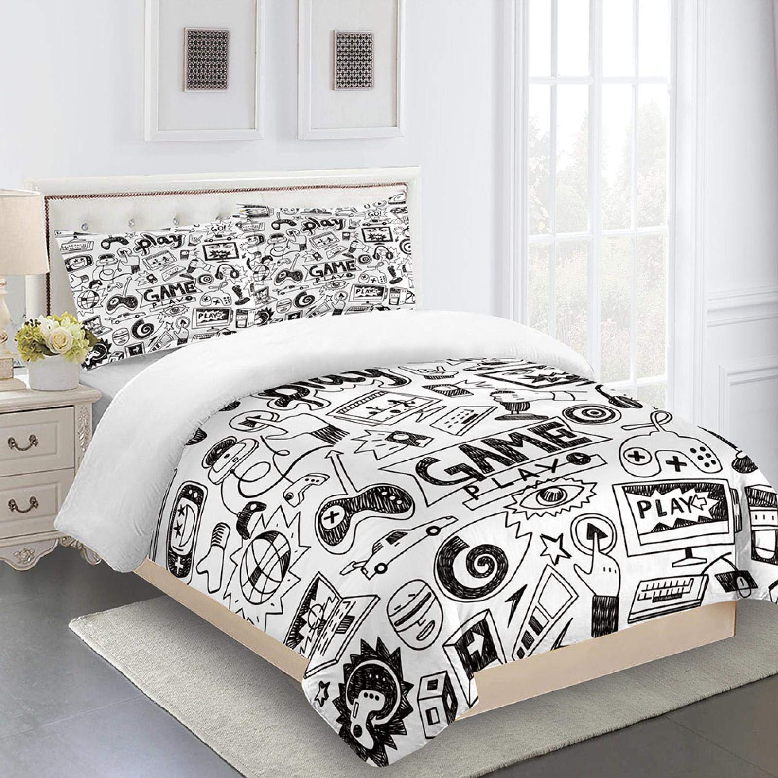 Funda Edredón Y Fundas De Almohada, para Camas De 105 (180X220cm), Juego De Ropa De Cama 3 Piezas, 3D Impresión Impresión De Temas De Videojuegos, Funda Nórdica De Microfibra con Cremallera