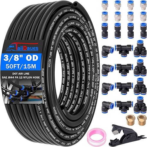 Miniatura 14 de Kit de Tubo de Línea de Aire, Accesorios de Conexión Rápida de Línea de Aire de 1/4" 3/8" con Tubo de Manguera de Aire de Nylon DOT de 6,35 mm x 10