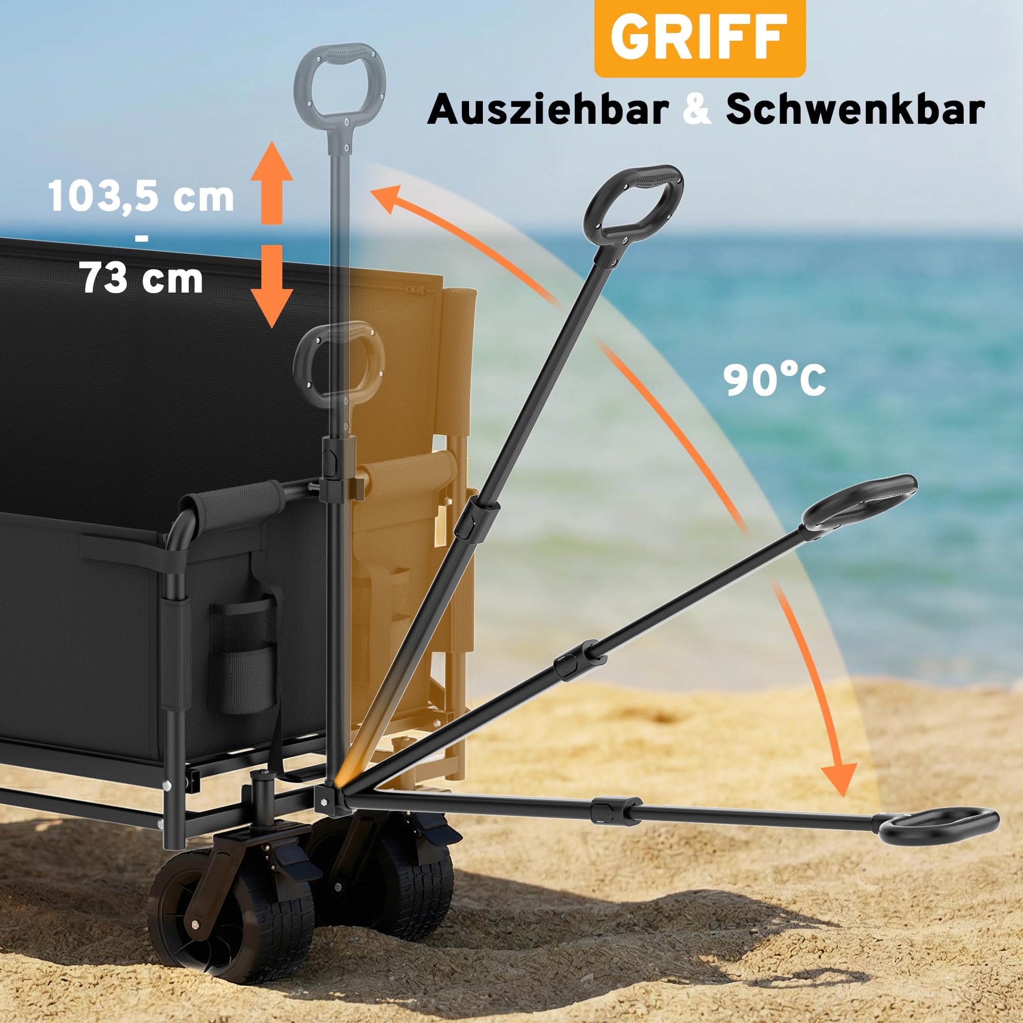 SAMAX Chariot à Main de Transport jusqu'à 200 kg - 2 en 1 avec Banquette - Chariot de Jardin Charrette à Bras Remorque á Main Pliante Offroad (Noir, avec Dossier)