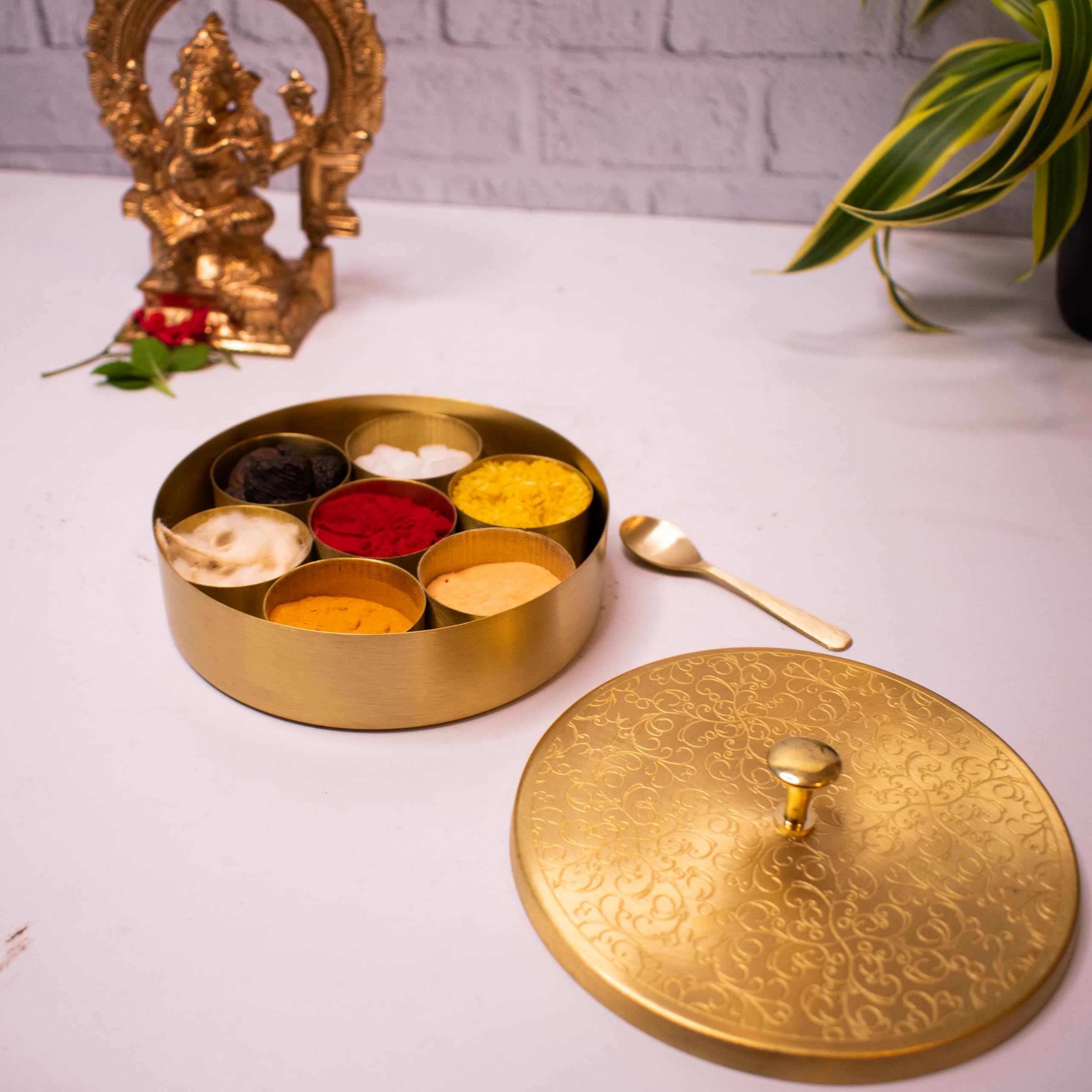 Handcrafted Brass Pooja Box - Vintage Storage -1