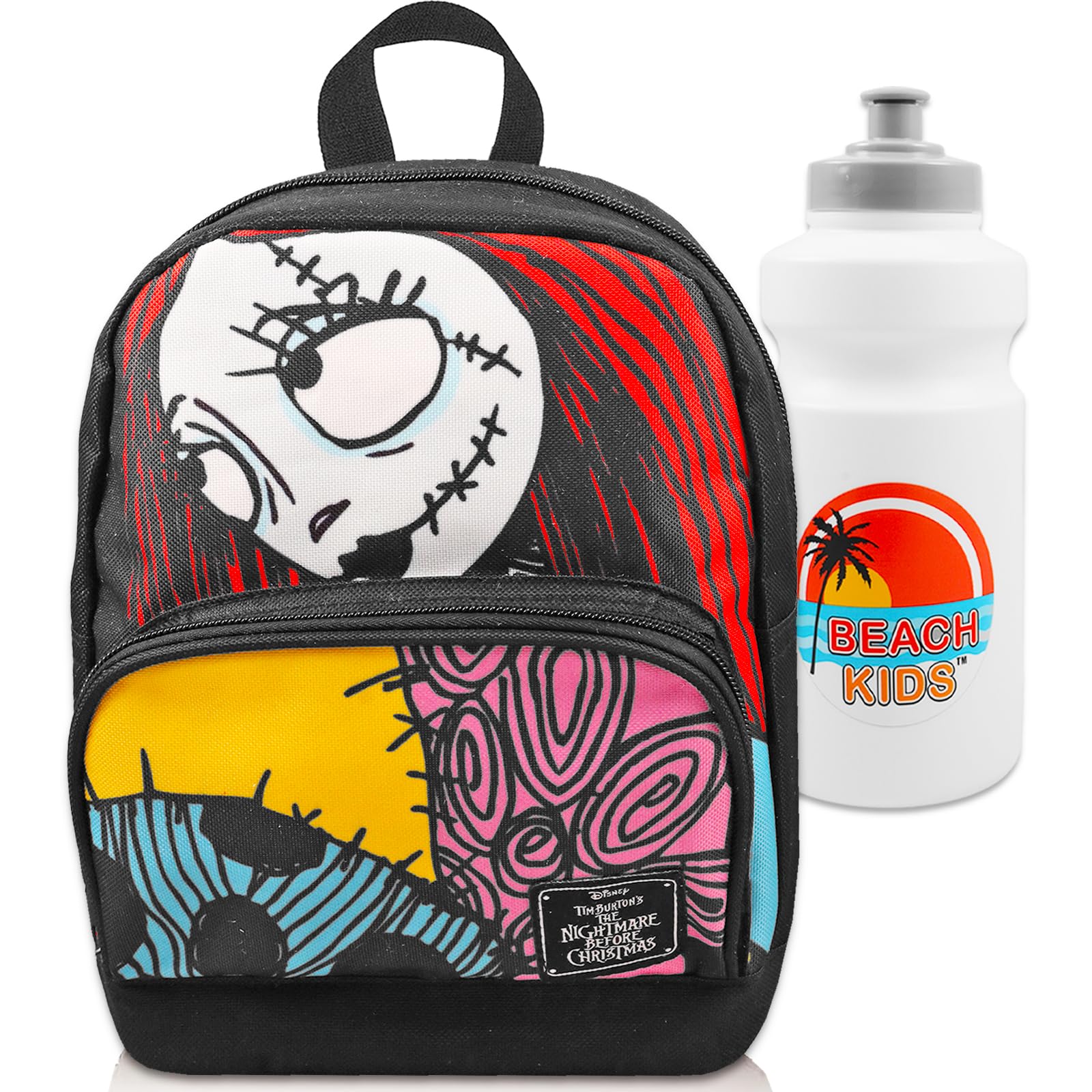 The Nightmare Before ChristmasNightmare Before Christmas Mini Backpack - 10” Canvas Sally Backpack with Front Pocket Plus Bottle | Sally Backpack Bundle