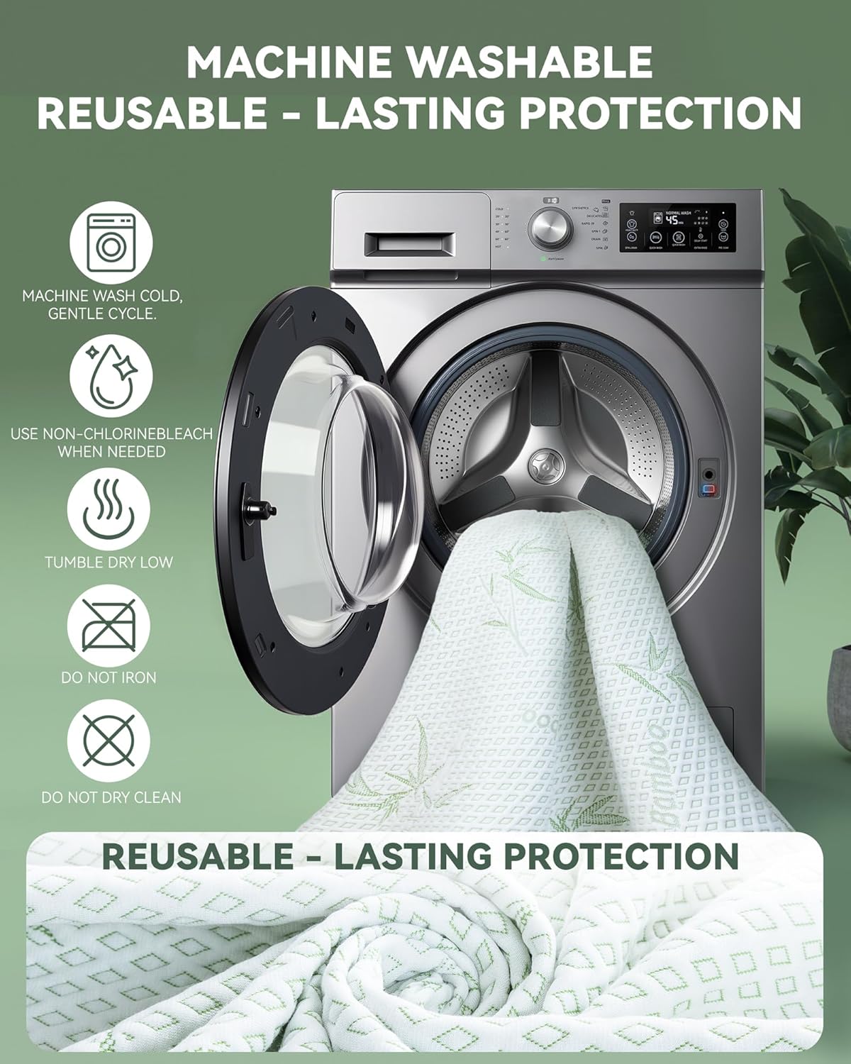 Queen Size Waterproof Mattress Protector Cooling Covers for Hot Sleepers 3D Air Fabric Breathable Noiseless & Soft Bed Cover for 6-18" Deep Pocket Adults, Incontinence 15% Viscose from Bamboo