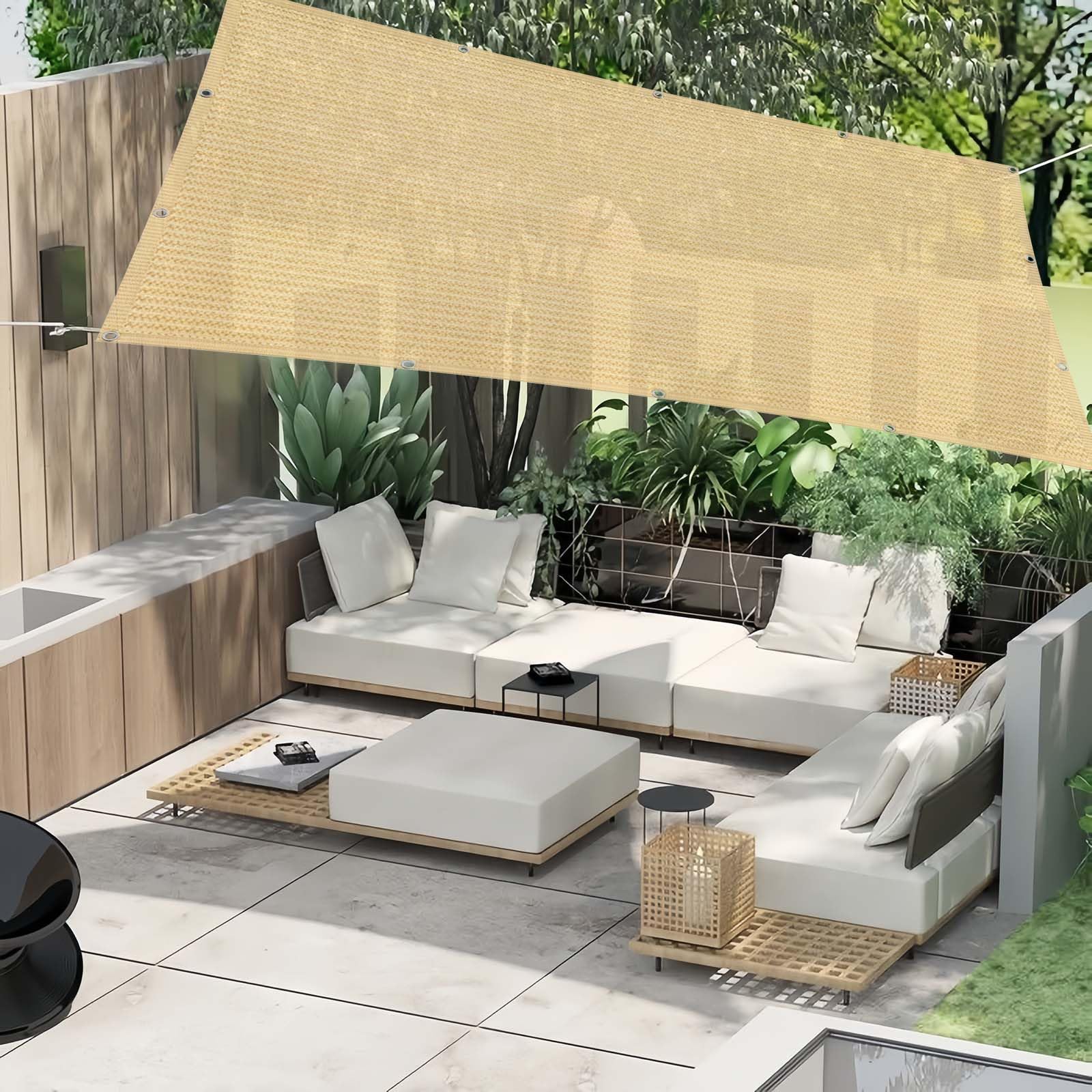 Siatka Cieniująca Z Oczkami 325 x 560 cm Oddychające HDPE – 95% Blokady Uv, 90% Zacienienia Siatka Cieniująca Z Oczkami Z Z Linką I Opaskami Kablowymi Do Ogrodu, Piaskowy żółty