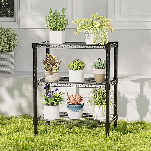 Miniatura 8 de DUMOS Estantes de almacenamiento de alambre de metal de 3 niveles, estante de almacenamiento ajustable de pie, estantería de acero resistente para