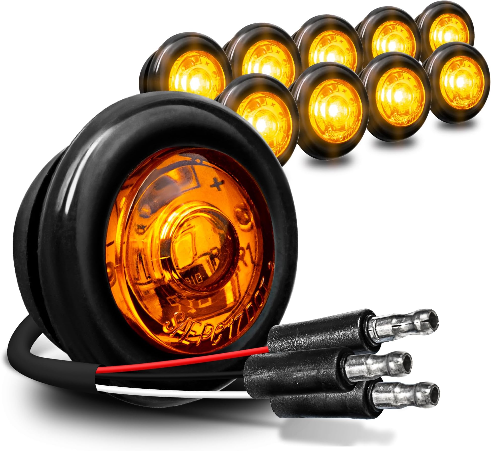 TRUE MODS 10pc 3/4" Inch Round Amber Trailer 12V LED Marker Light [3 Wire/DRL & Turn Signal] [DOT FMVSS 108] [SAE P2PC] [Semi-Spherical Output] [IP67 Waterproof] Small Marker Lights for Trailer Truck