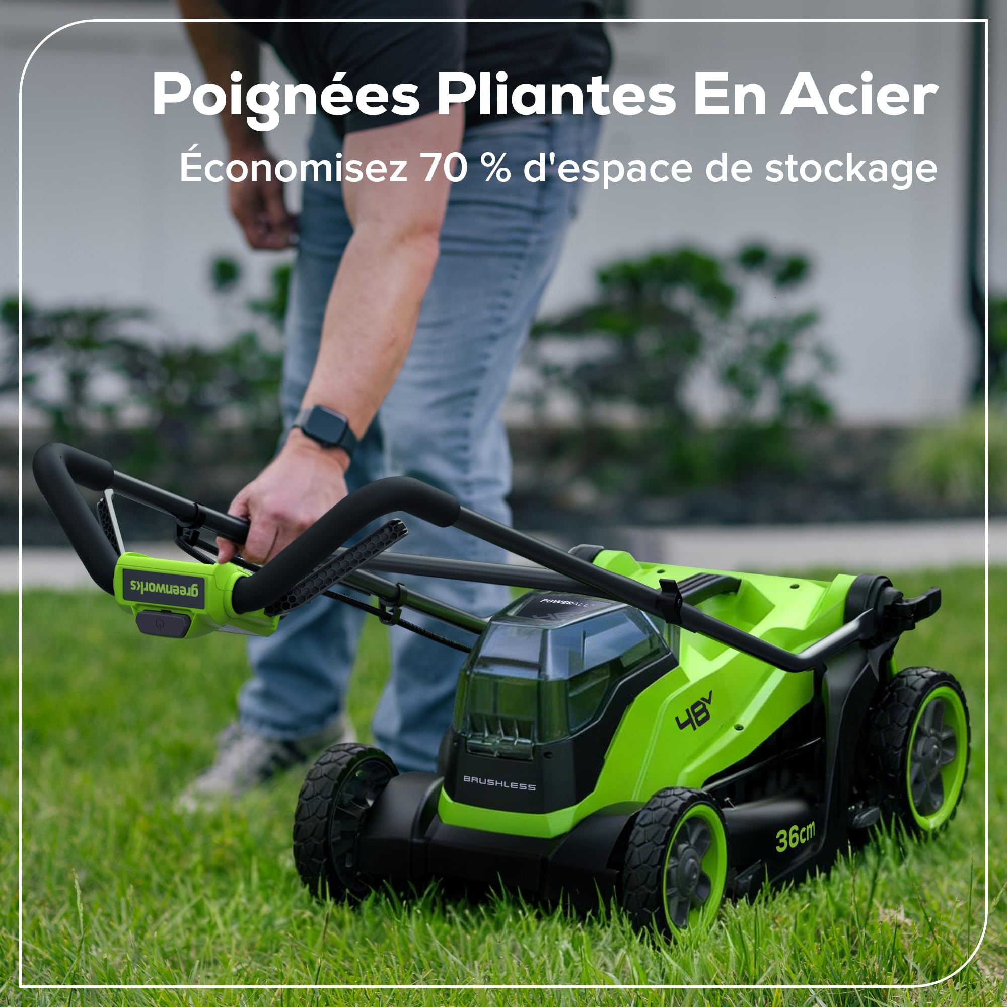 Greenworks 48V (24V x 2) Tondeuse Gazon sans Fil avec Moteur sans Brosse, Largeur de Coupe 35 cm, Sac de 40L,Tondeuse Electrique Gazon Inclus Batterie 24V 4Ah et Chargeur, Garantie 3 Ans-MO48L421-01