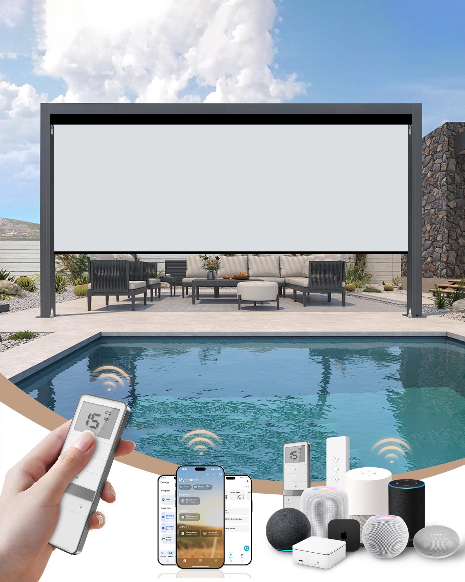 Kincmo Motorized Outdoor Shades, Outdoor Motorized Blinds for Patio Porch