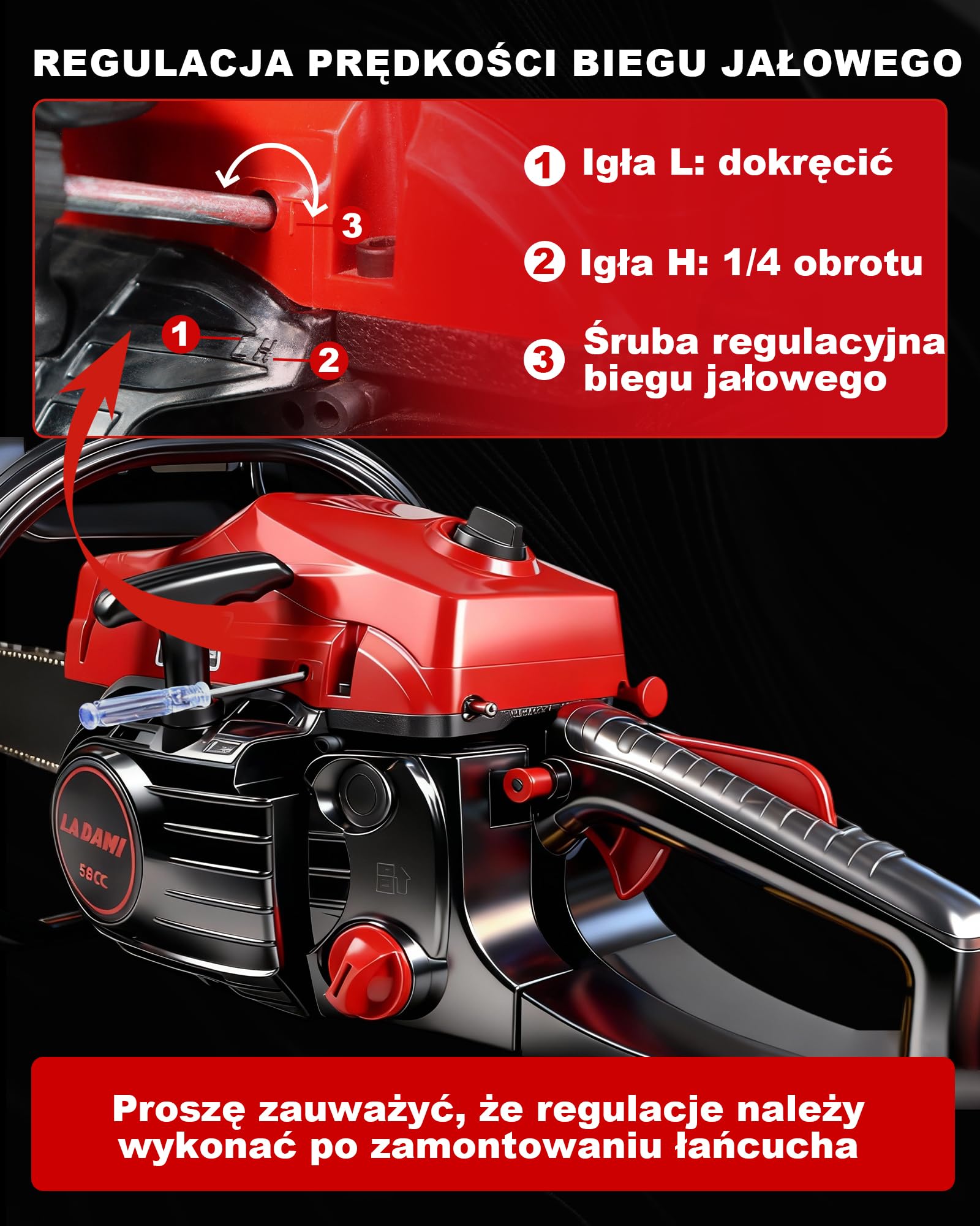 Benzynowa piła łańcuchowa 58CC Profi,2-suwowa piła łańcuchowa 3,5 KM, z mieczem 20" i 16", 2 łańcuchy, tłumienie wibracji, wyłącznik bezpieczeństwa, spalinowa piła do pielęgnacji drzew, prace