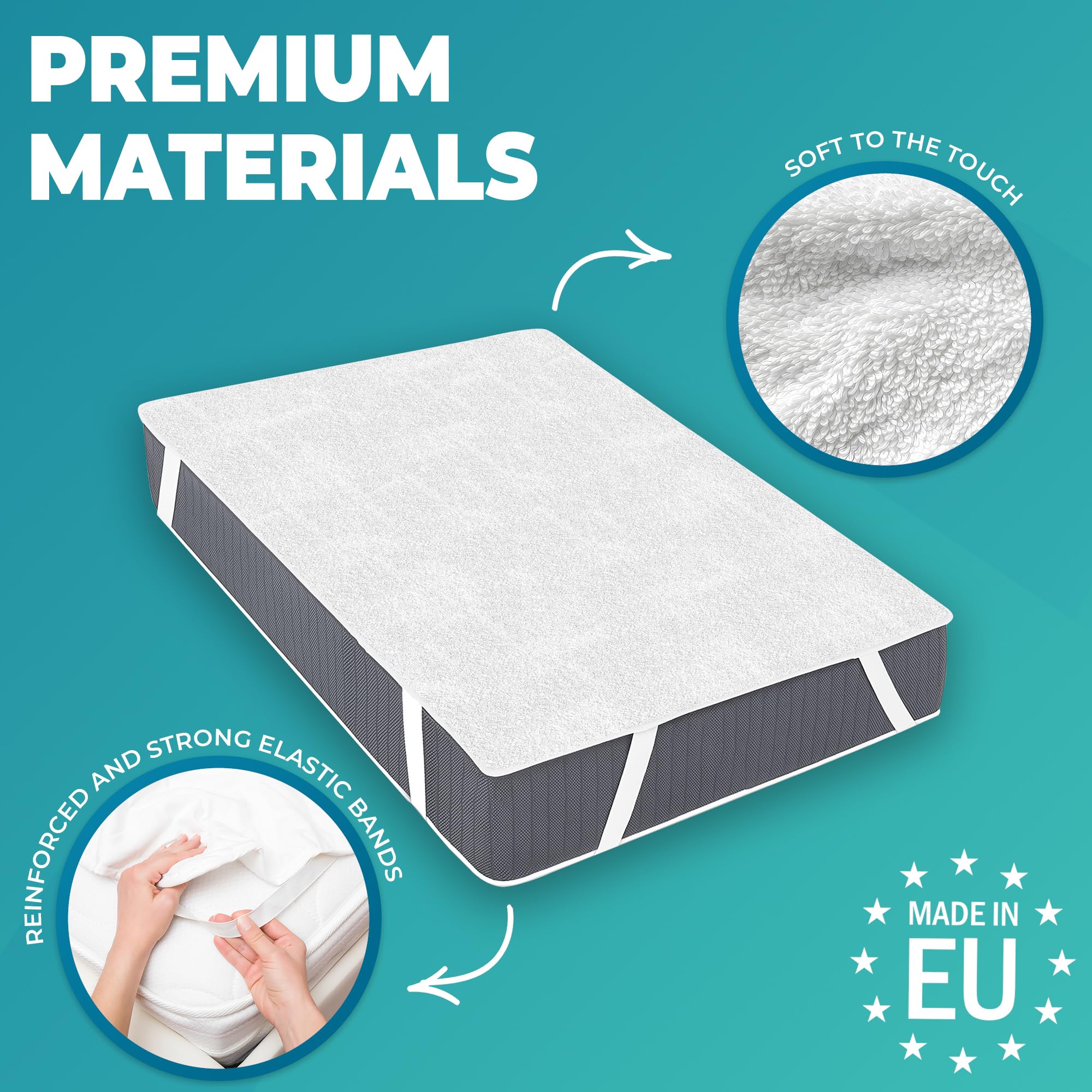King Size Mattress Protector Waterproof for Bed 150x190 cm Premium Cotton Terry Bed Cover with Elastic Straps Sheet Soft and Breathable Mattress Protector Anti-Mite Hypoallergenic and Machine Washable - Image 2