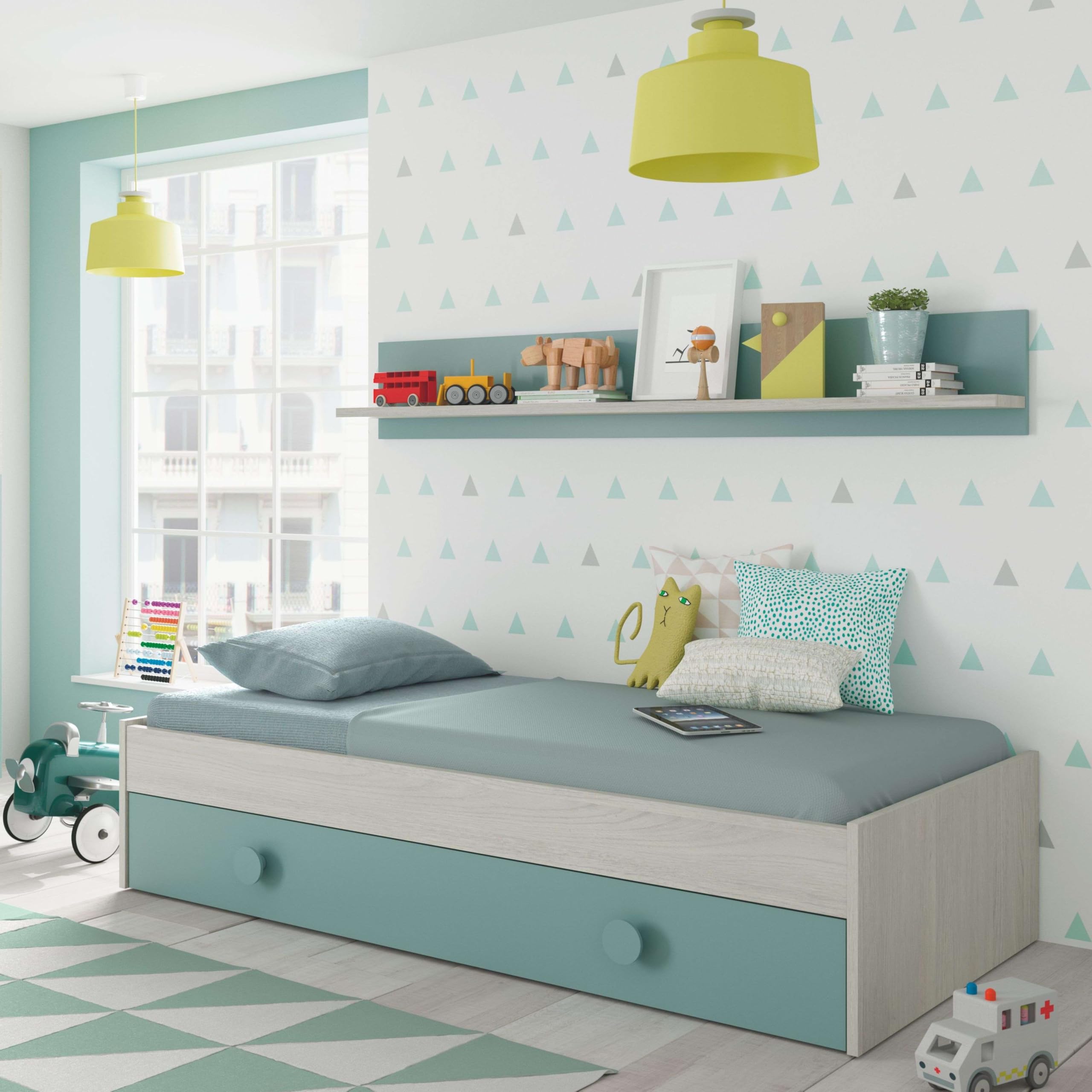 Miroytengo Pack Completo Habitación Juvenil en Color Verde y Blanco Alpes Muebles Dormitorio Infantil con Somier Incluido