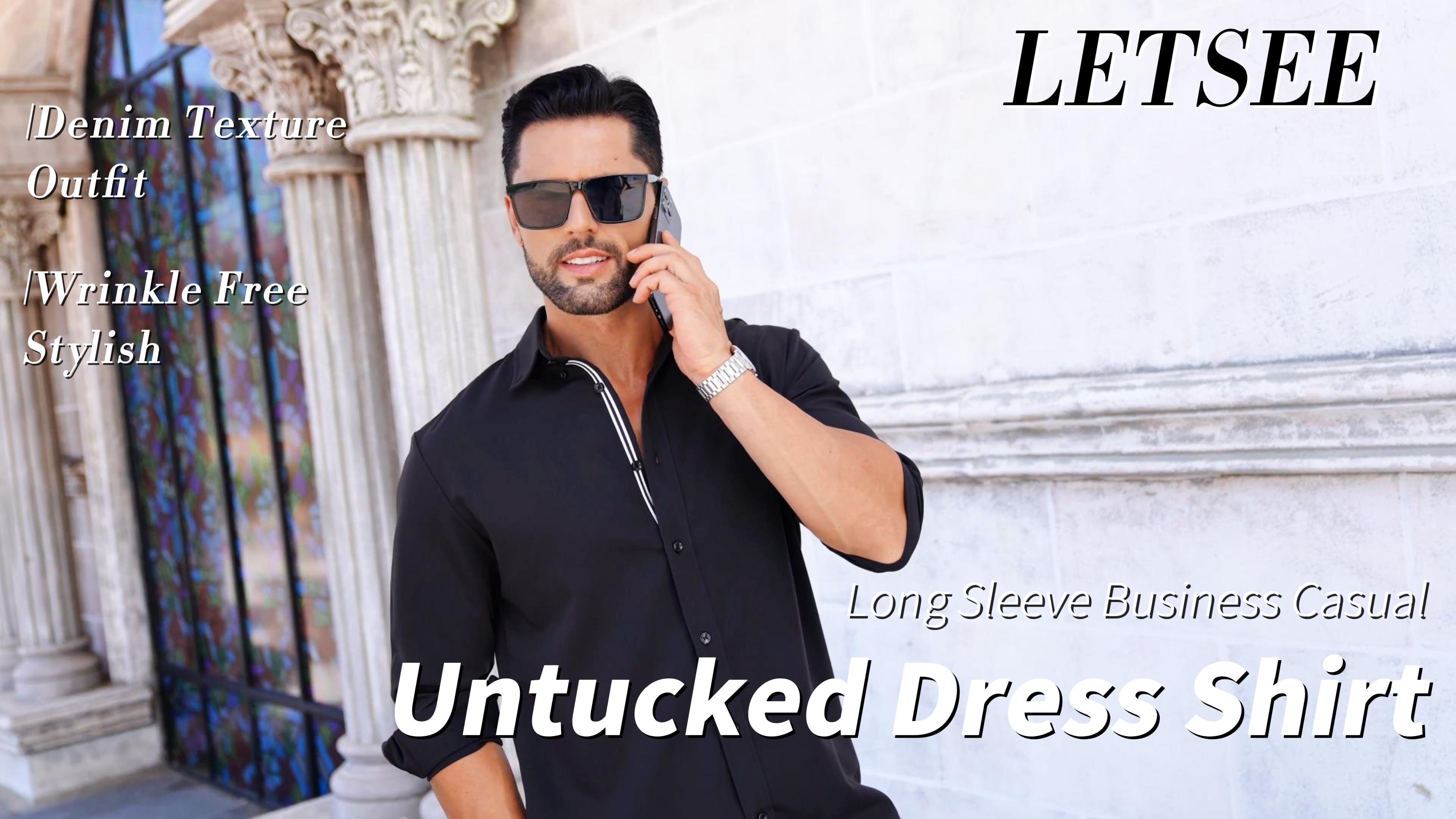 LETSEE Men's Linen Shirts Long Sleeve Untucked Casual Button