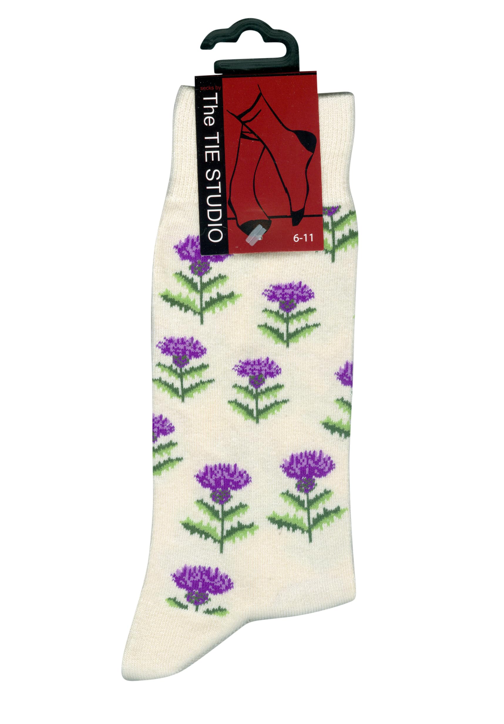 The Tie Studio Men's Multicolour Scottish Thistle Socks – Novelty Cotton Rich Socks Uk 6-11 – Floral Pattern