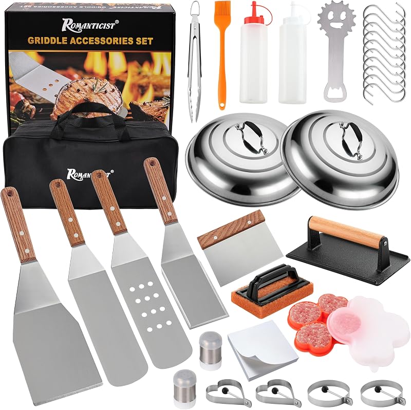 132PC Professional Griddle Accessories Kit - Heavy Duty Stainless Steel Grill Spatula Set for Grill Griddle Hibachi Flat Top Outdoor Cooking - Great Grill Gift on Birthday Wedding