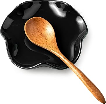 Miamolo Black Spoon Rest for Stove Top, Holds Multiple Utensils, Drip-Free | 5.3" Ceramic Spoon Holder, Heat Resistant | Keep Kitchen Counter Clutter-Free | Cute Spatula Holder Dishwasher Safe, Black