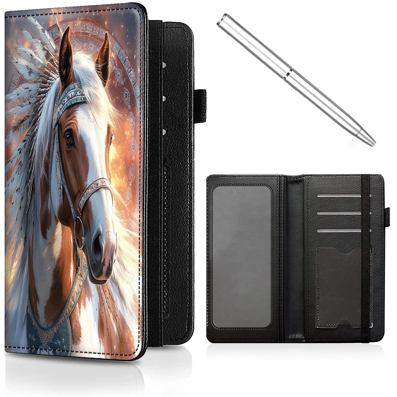 CheckBook Cover for Women Men,Leather RFID Blocking Check Book Wallet,Personal Checkbook and Register,with Credit Card Slot & Elastic Strap and Women's Checkbook Covers,Brown White Appaloosa Horse