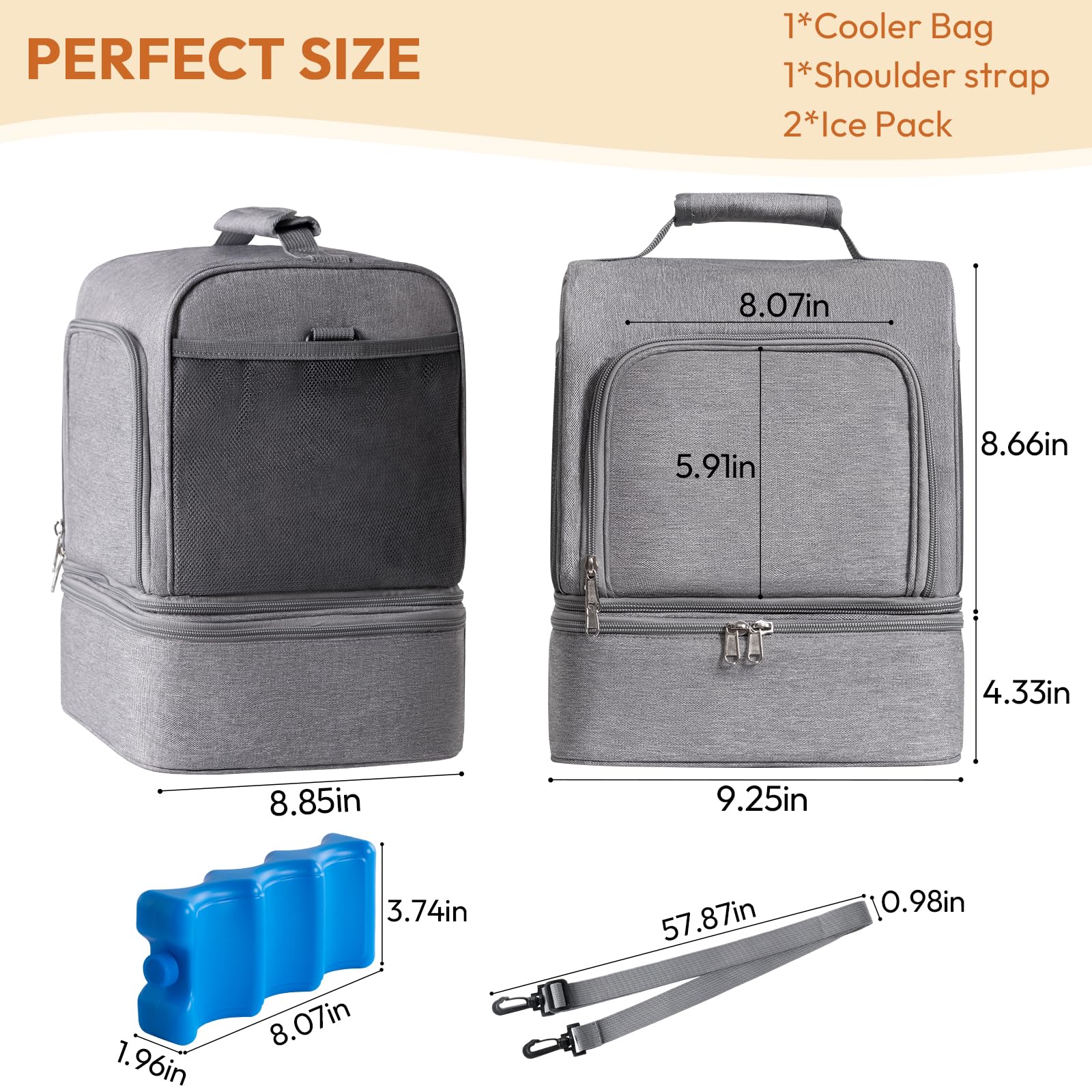 NCVI Sac à dos pour tire-lait pour allaitement, sac isotherme pour lait maternel, sac isotherme avec poche de glace, sac à pompe double couche amovible, compatible avec S1, S2