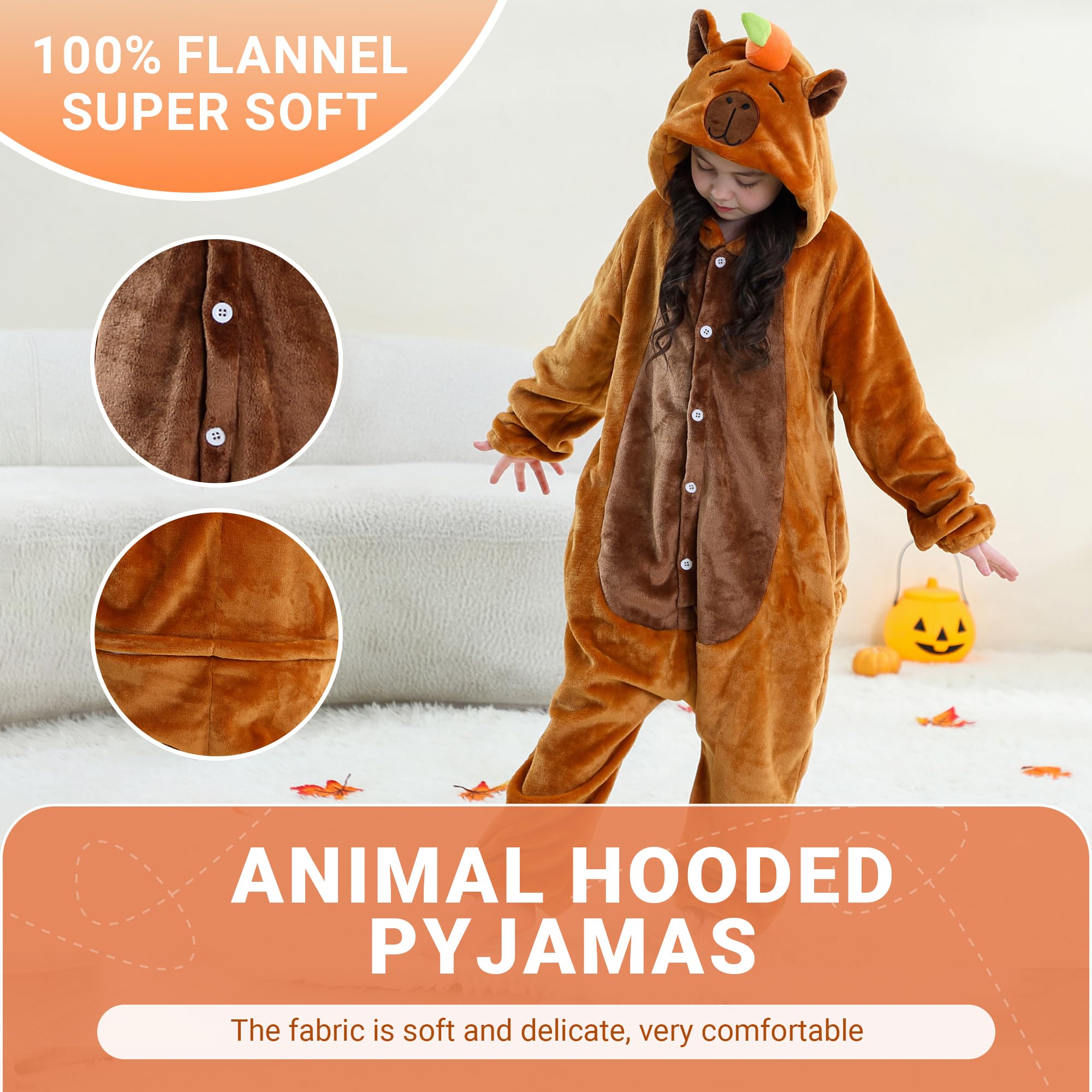 Pijama Unisex Enterizo con Capucha de Animal para Niños 3-12 Años, Pijama de Una Pieza con Botones, Mono Pijama para Niñas, Regalo para Vacaciones