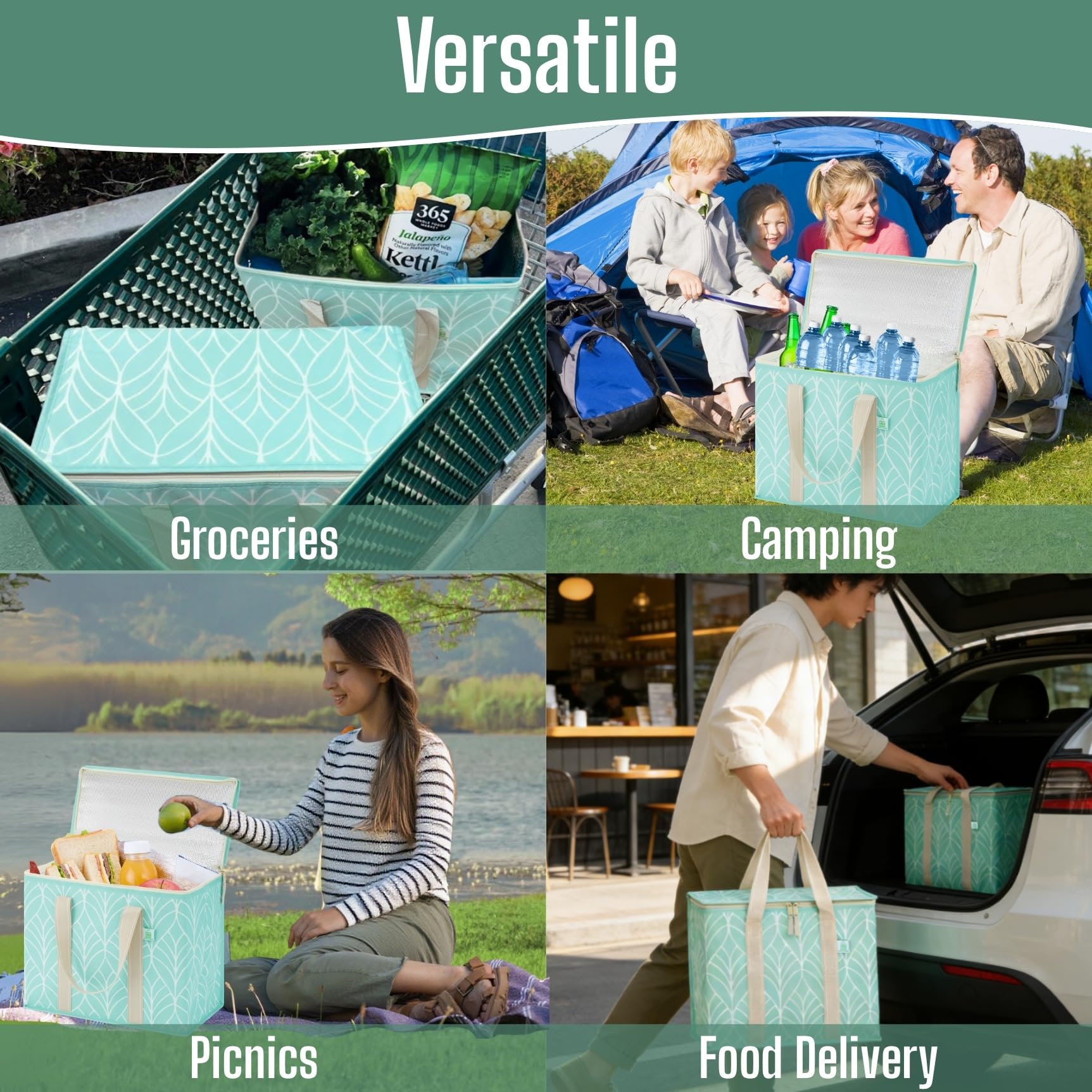 VENO Lot de 2 sacs isothermes, sacs d'épicerie pliables, réutilisables pour courses, résistants à l'eau, fermeture éclair, pliables