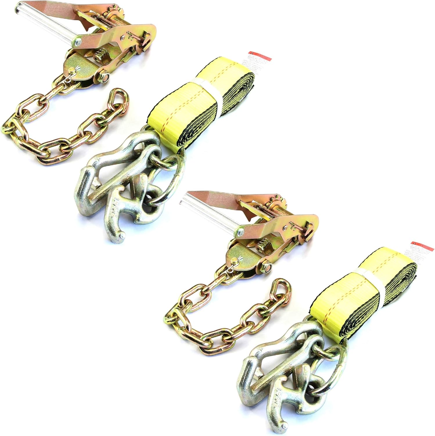 (Pack of 2) Auto Transport 5/16" G70 Chain Ratchet with RTJ Cluster Hook Tie Down Set